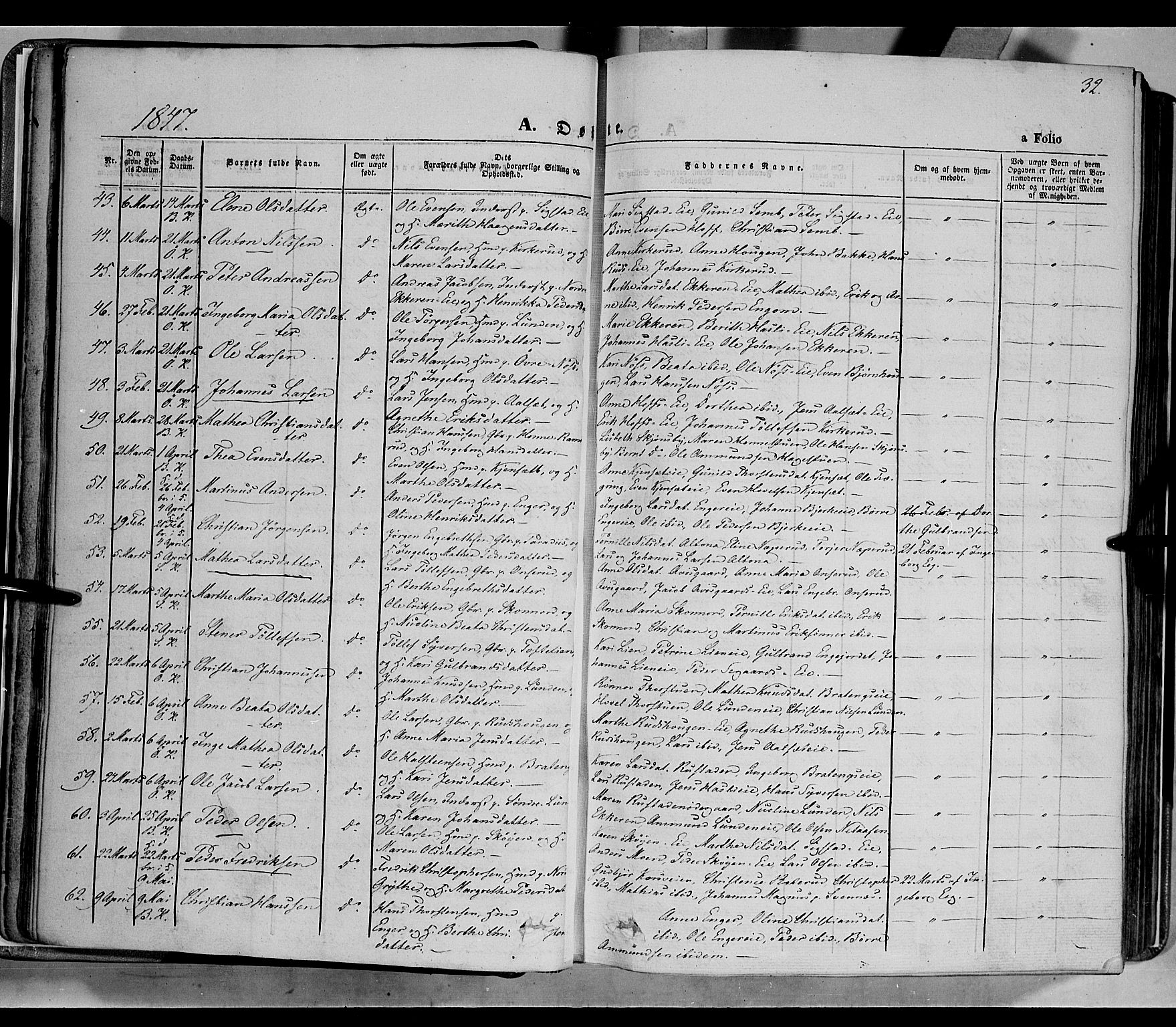 Biri prestekontor, SAH/PREST-096/H/Ha/Haa/L0005: Parish register (official) no. 5, 1843-1854, p. 32