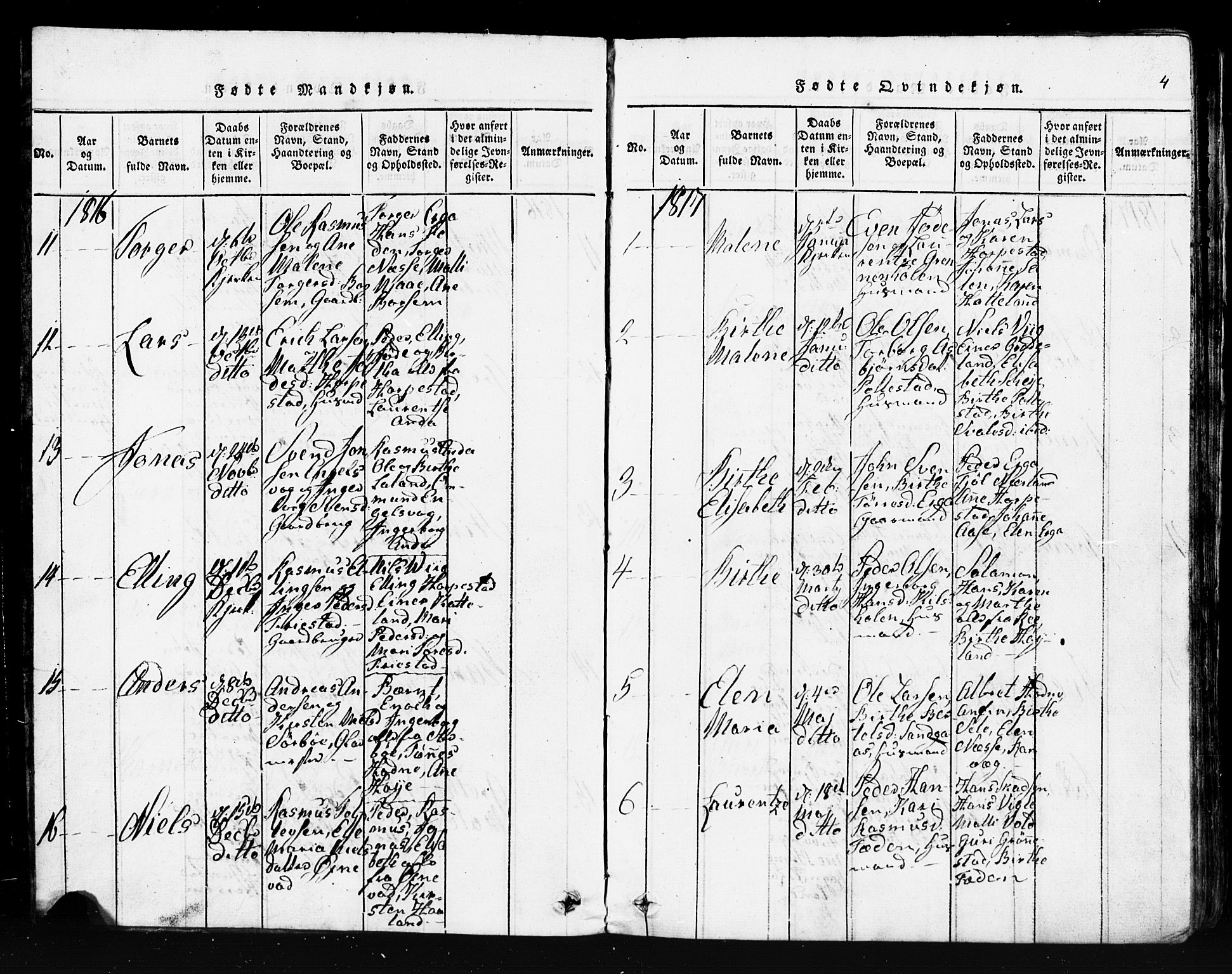 Klepp sokneprestkontor, SAST/A-101803/001/3/30BB/L0001: Parish register (copy) no.  B 1, 1816-1859, p. 4