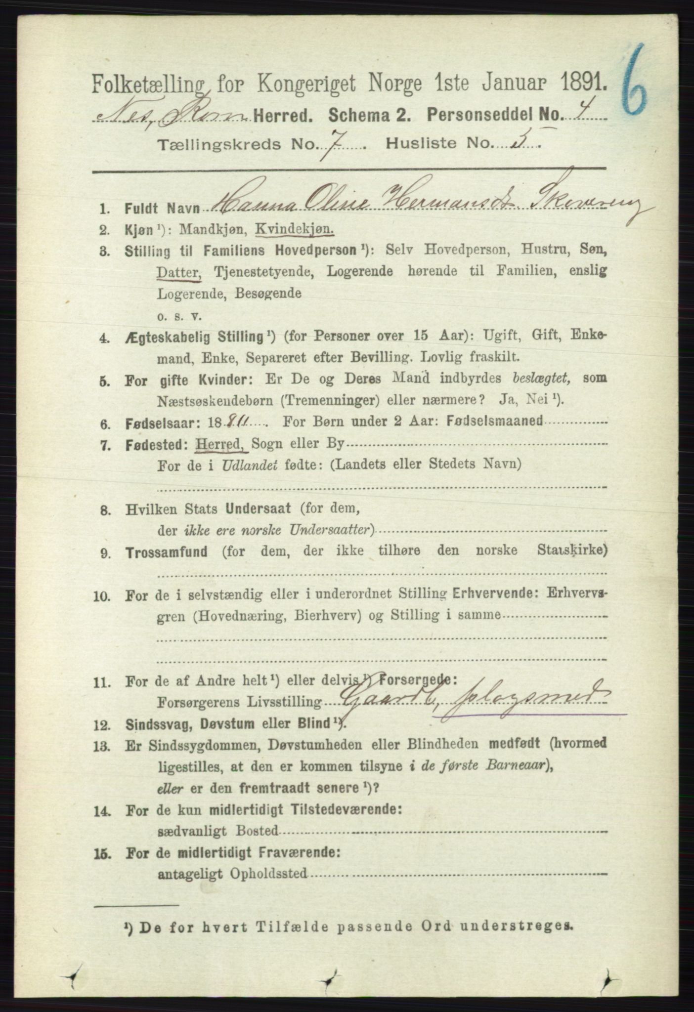 RA, 1891 census for 0236 Nes, 1891, p. 4052
