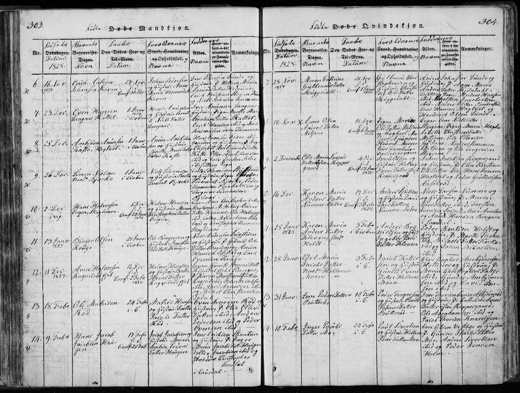 Hedrum kirkebøker, AV/SAKO-A-344/F/Fa/L0004: Parish register (official) no. I 4, 1817-1835, p. 303-304