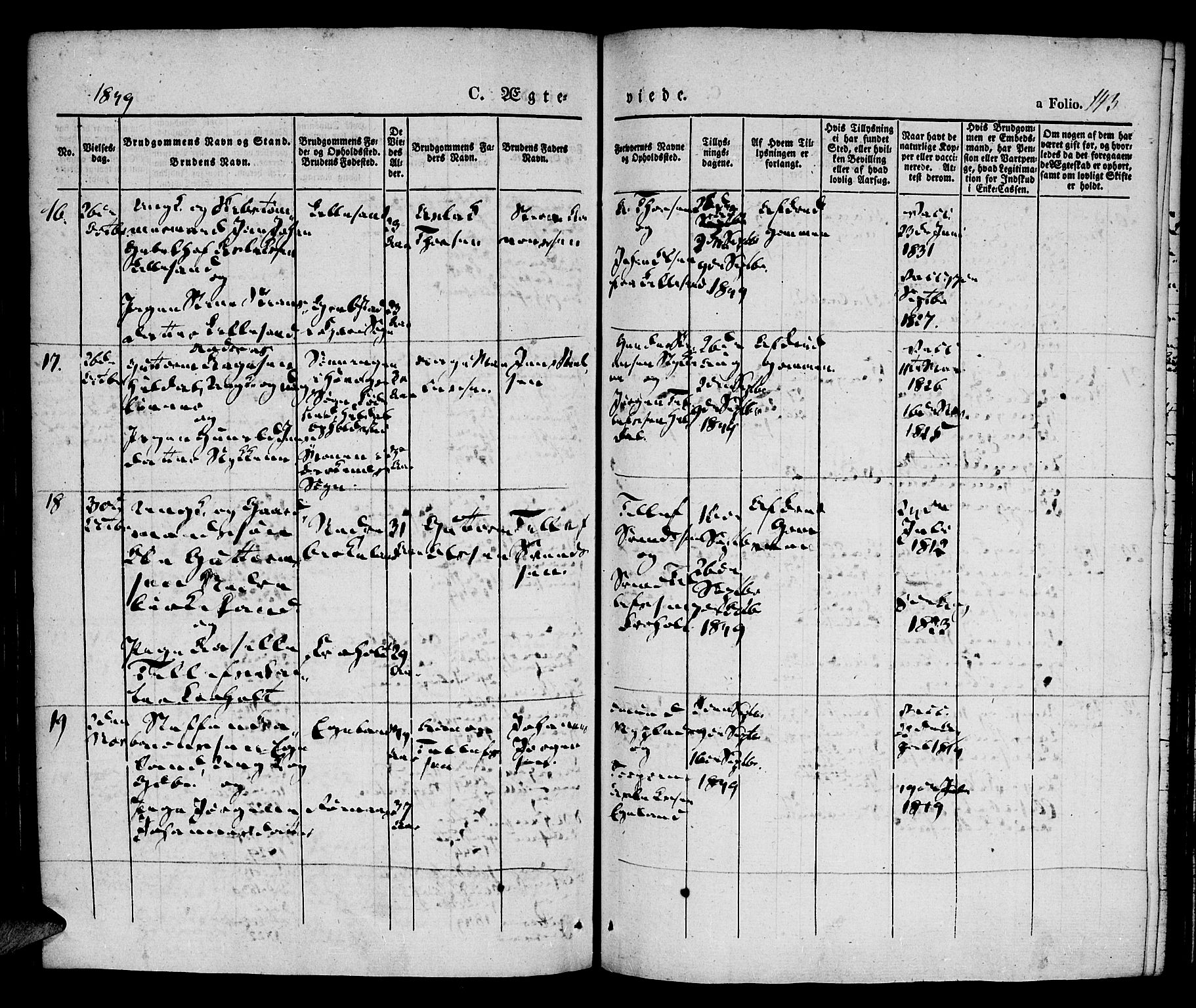 Vestre Moland sokneprestkontor, AV/SAK-1111-0046/F/Fa/Fab/L0005: Parish register (official) no. A 5, 1841-1849, p. 143