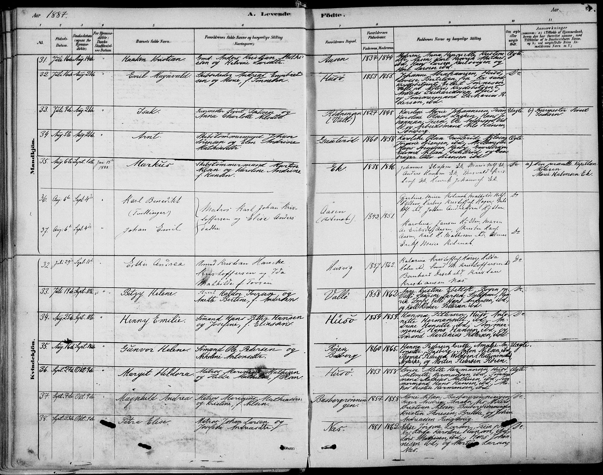 Sem kirkebøker, SAKO/A-5/F/Fb/L0004: Parish register (official) no. II 4, 1878-1891, p. 84