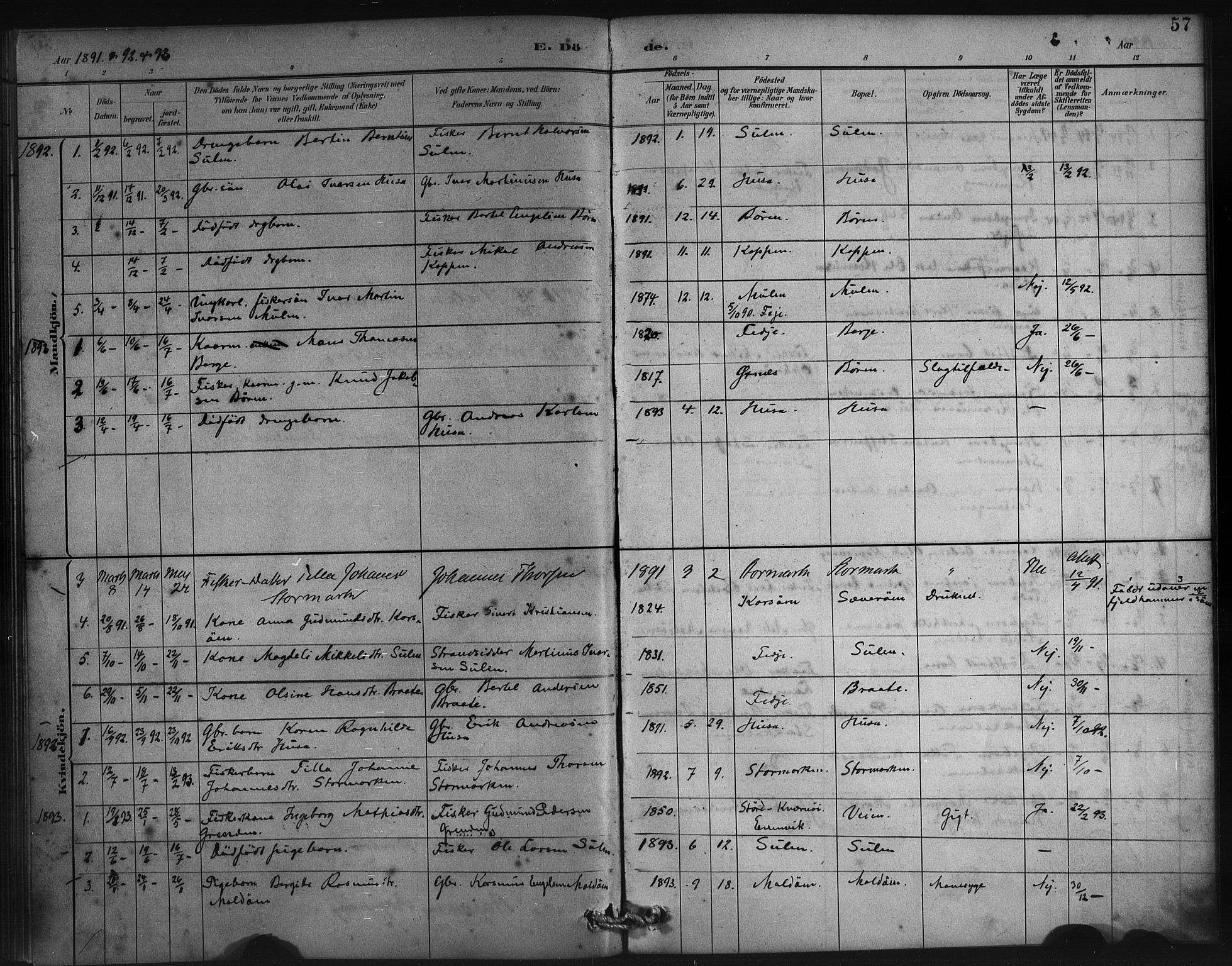 Lindås Sokneprestembete, SAB/A-76701/H/Haa: Parish register (official) no. D 1, 1886-1896, p. 57
