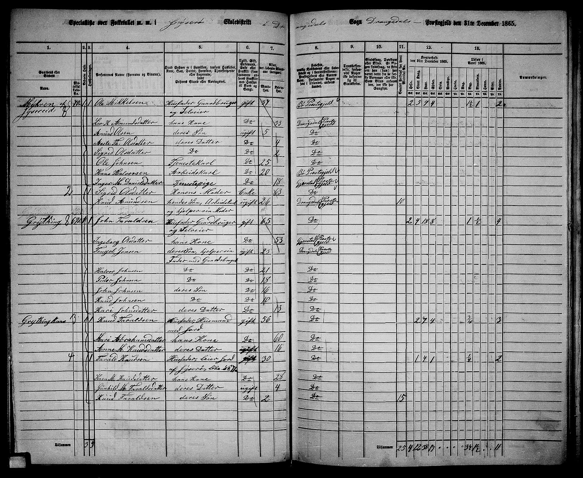 RA, 1865 census for Drangedal, 1865, p. 52