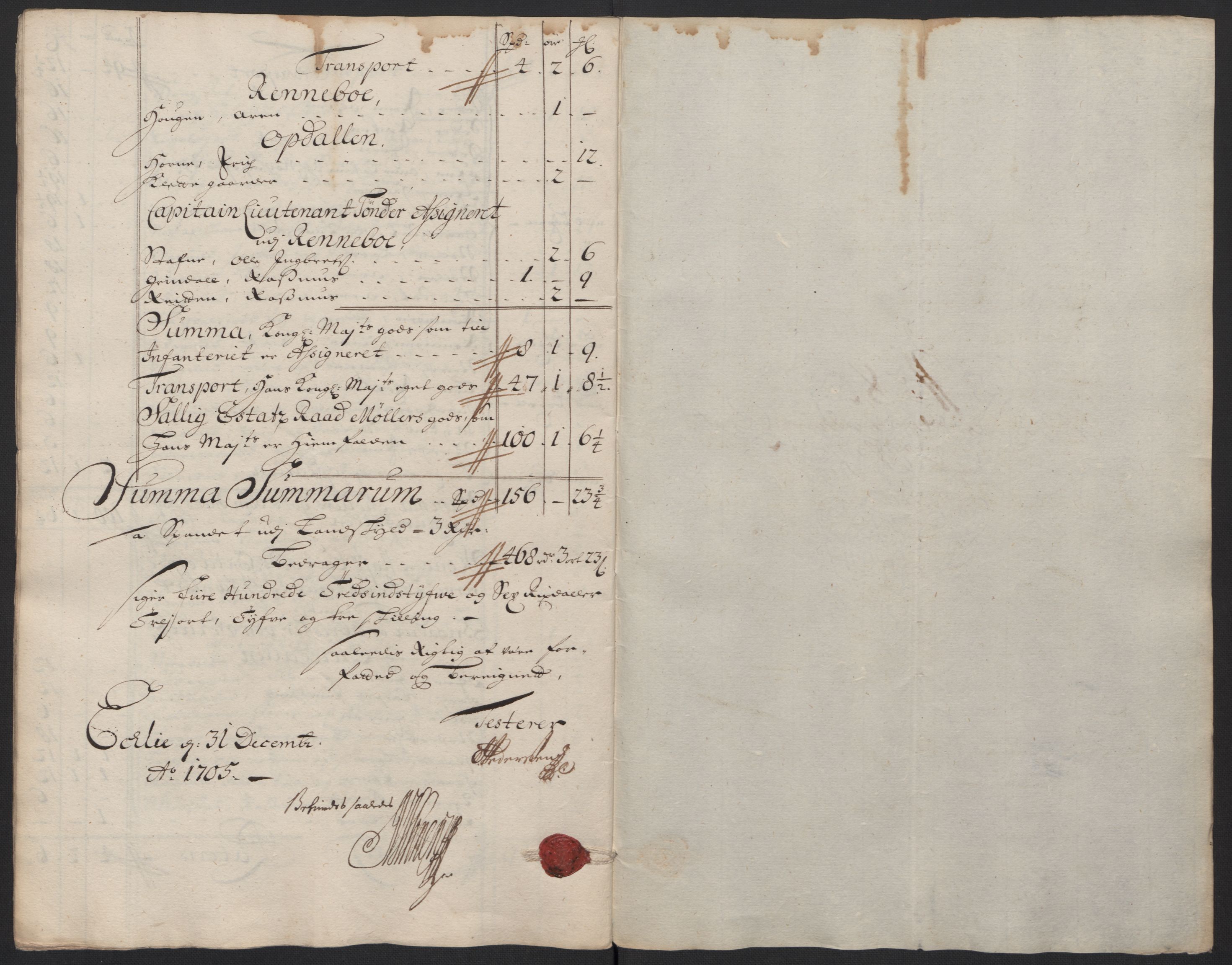 Rentekammeret inntil 1814, Reviderte regnskaper, Fogderegnskap, RA/EA-4092/R60/L3955: Fogderegnskap Orkdal og Gauldal, 1705, p. 153