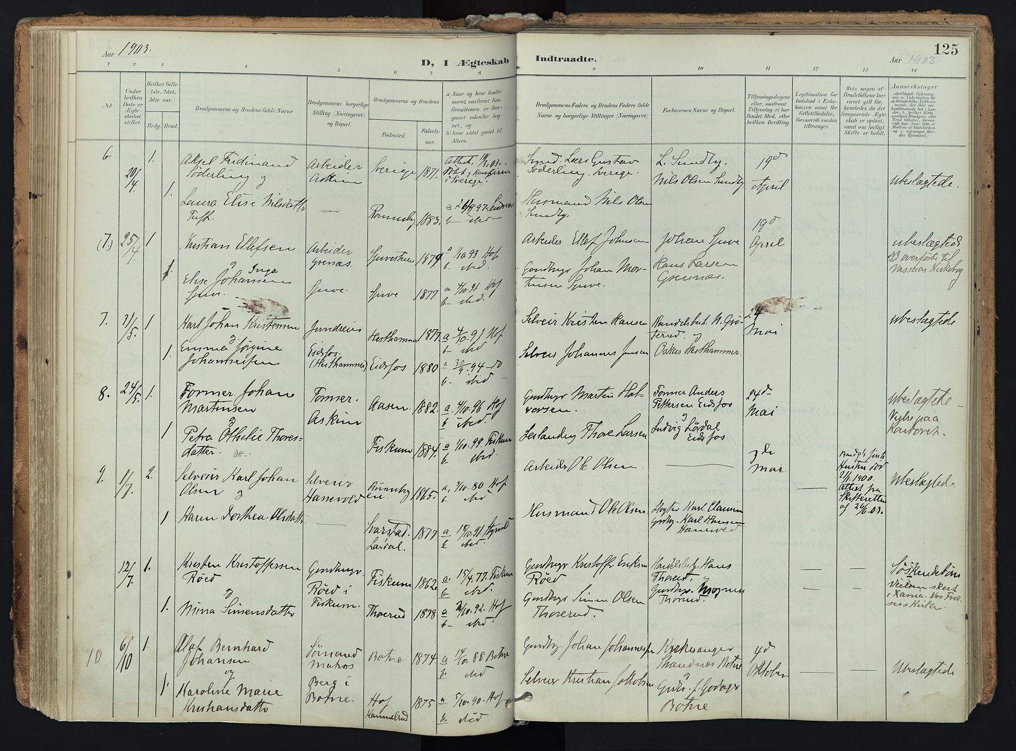 Hof kirkebøker, AV/SAKO-A-64/F/Fa/L0008: Parish register (official) no. I 8, 1902-1921, p. 125