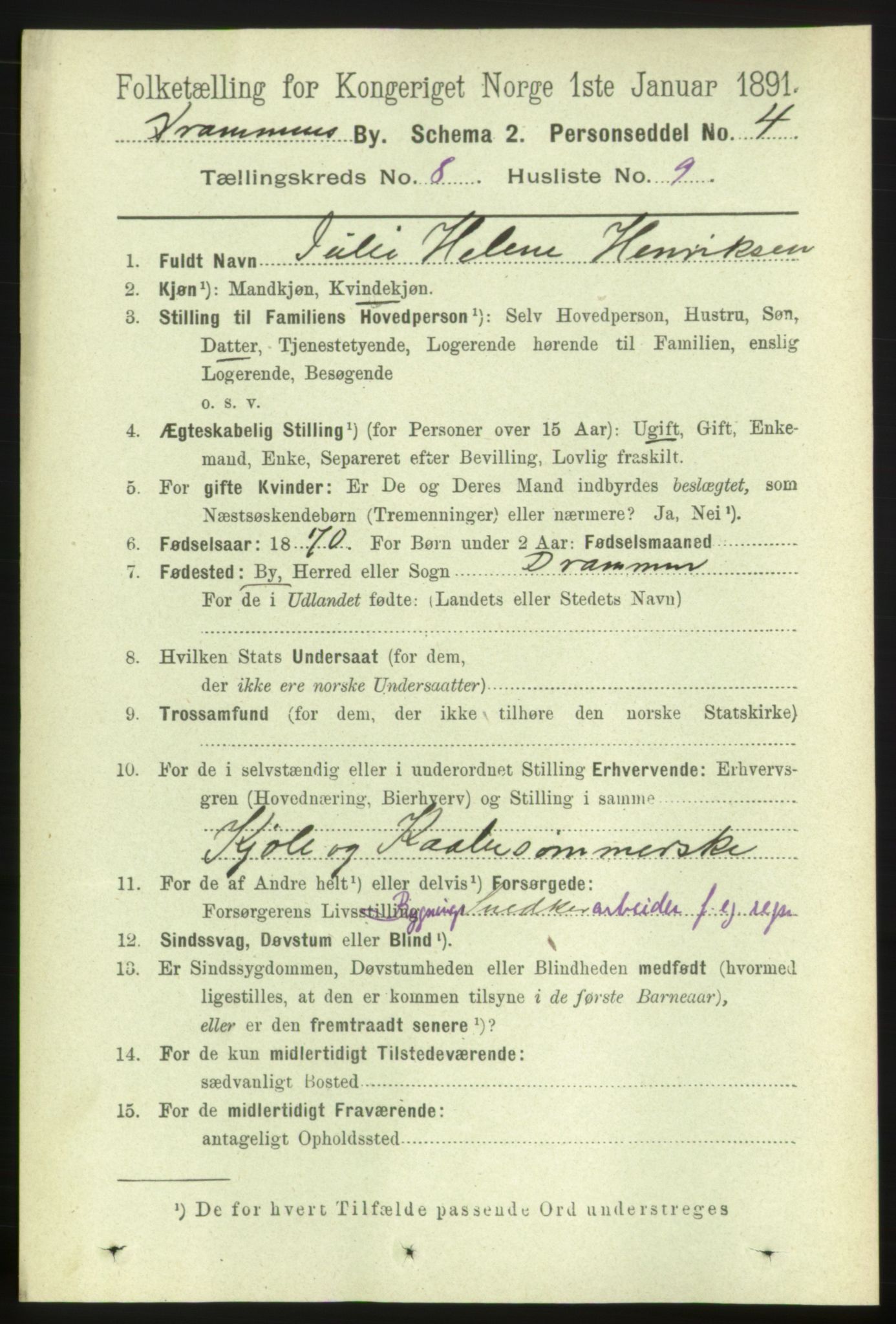 RA, 1891 census for 0602 Drammen, 1891, p. 6905