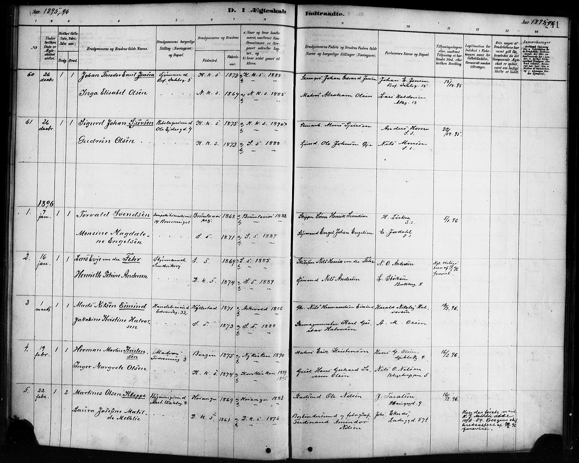 Sandviken Sokneprestembete, SAB/A-77601/H/Ha/L0002: Parish register (official) no. A 2, 1878-1896, p. 241
