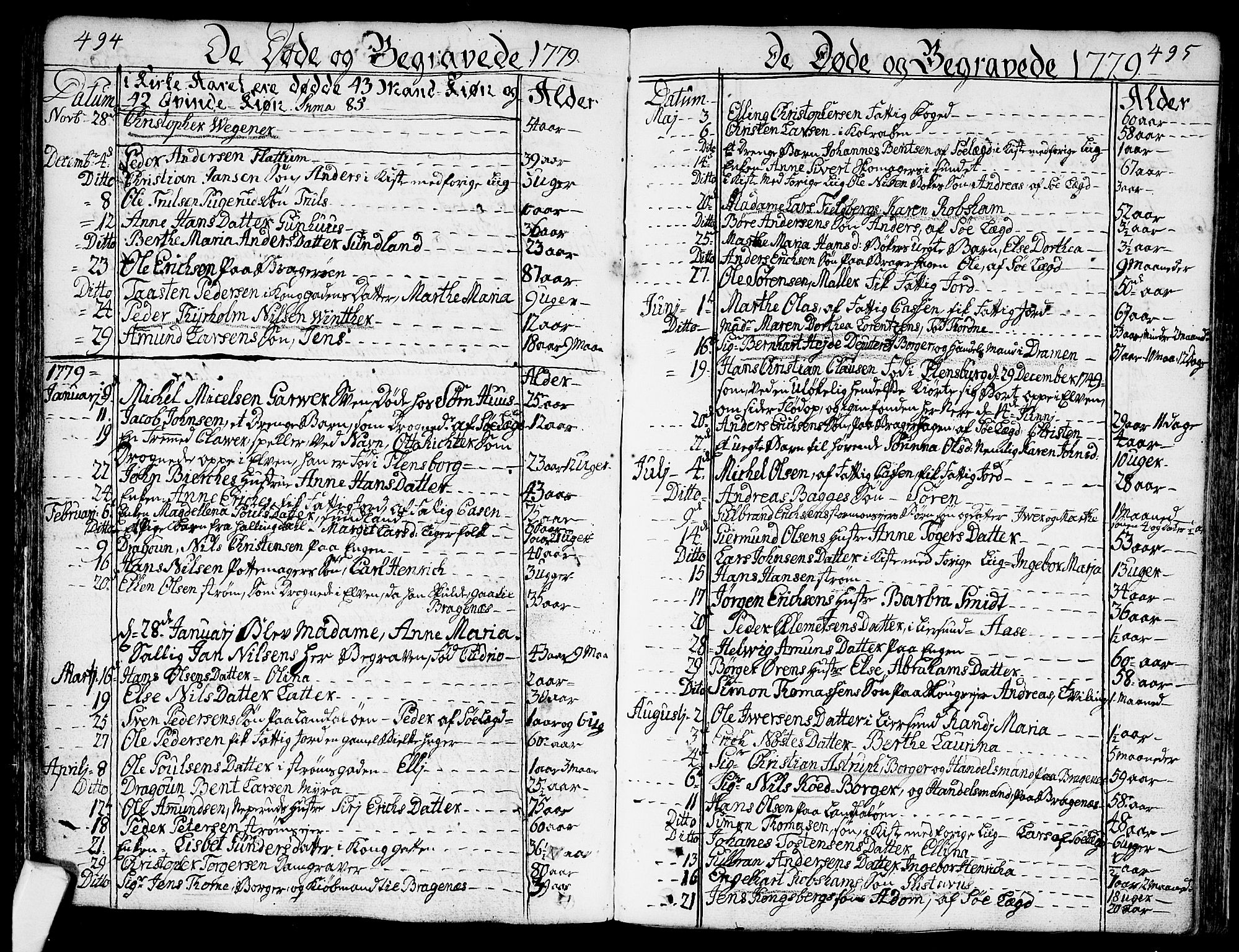 Bragernes kirkebøker, SAKO/A-6/F/Fa/L0005: Parish register (official) no. I 5, 1759-1781, p. 494-495