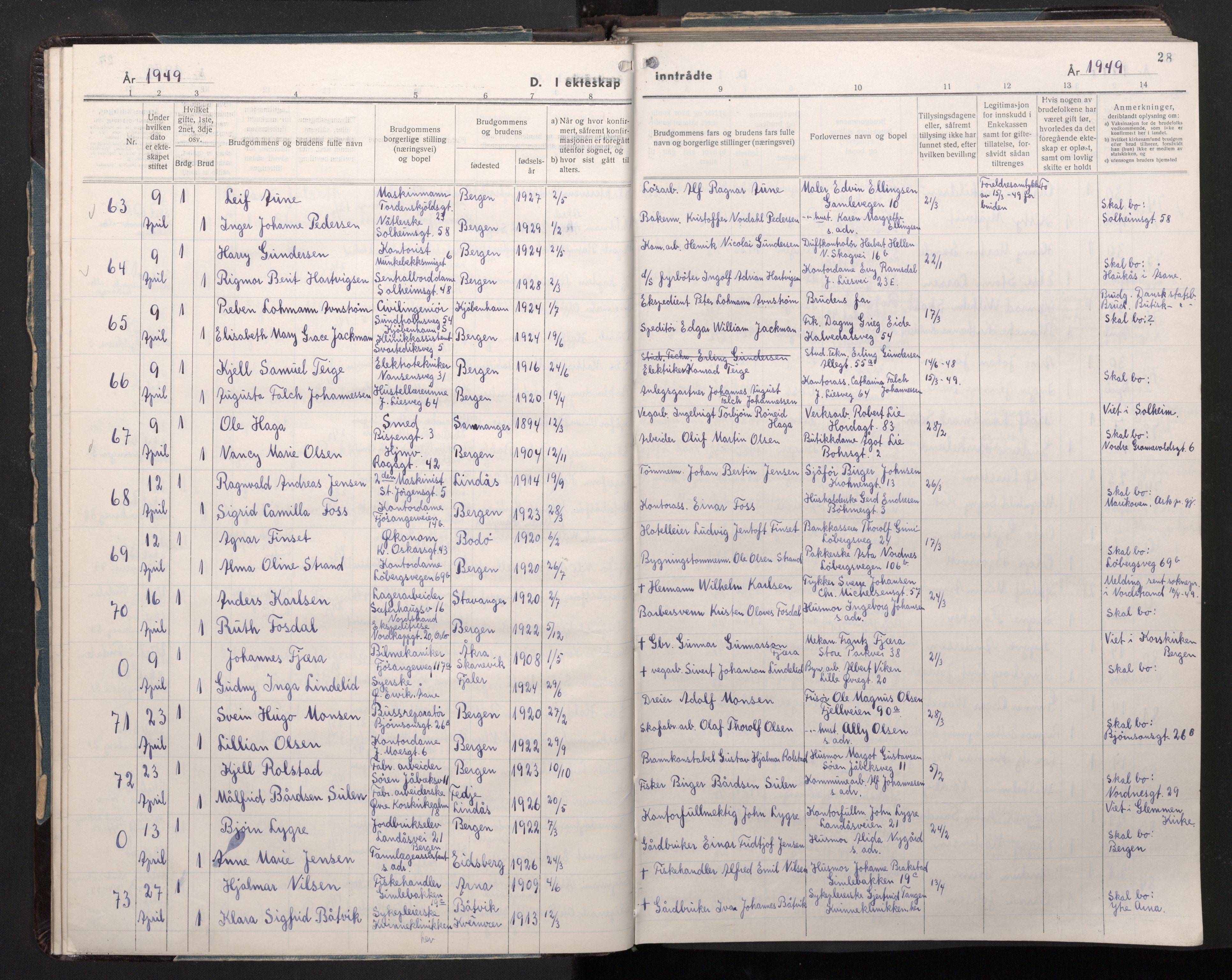 Årstad Sokneprestembete, AV/SAB-A-79301/H/Hab/L0022: Parish register (copy) no. C 4, 1948-1960, p. 27b-28a