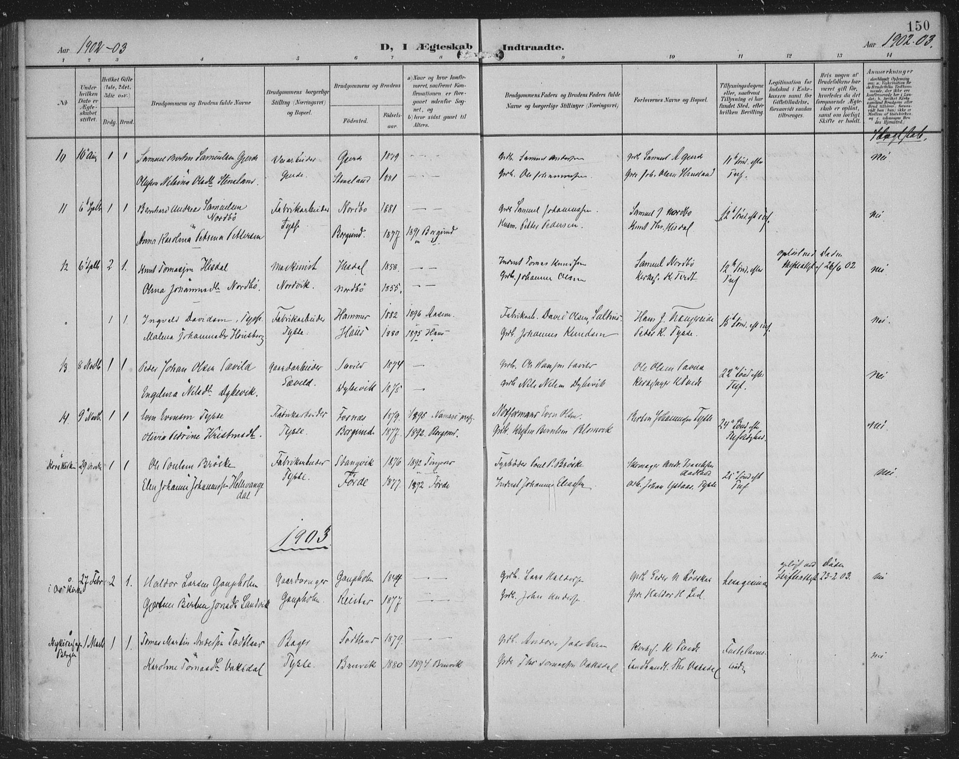 Samnanger Sokneprestembete, AV/SAB-A-77501/H/Haa: Parish register (official) no. A 2, 1902-1918, p. 150