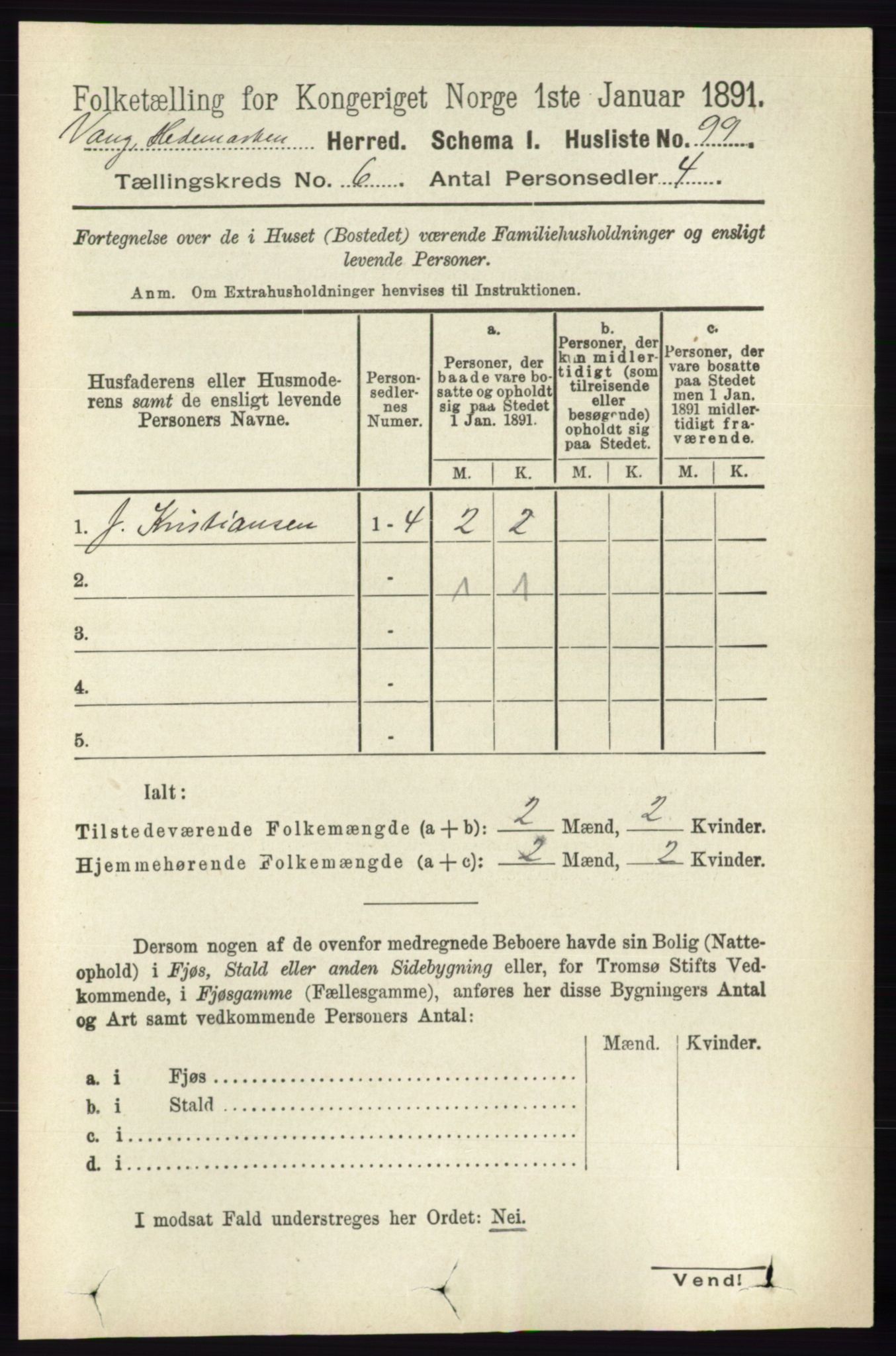 RA, 1891 census for 0414 Vang, 1891, p. 4268