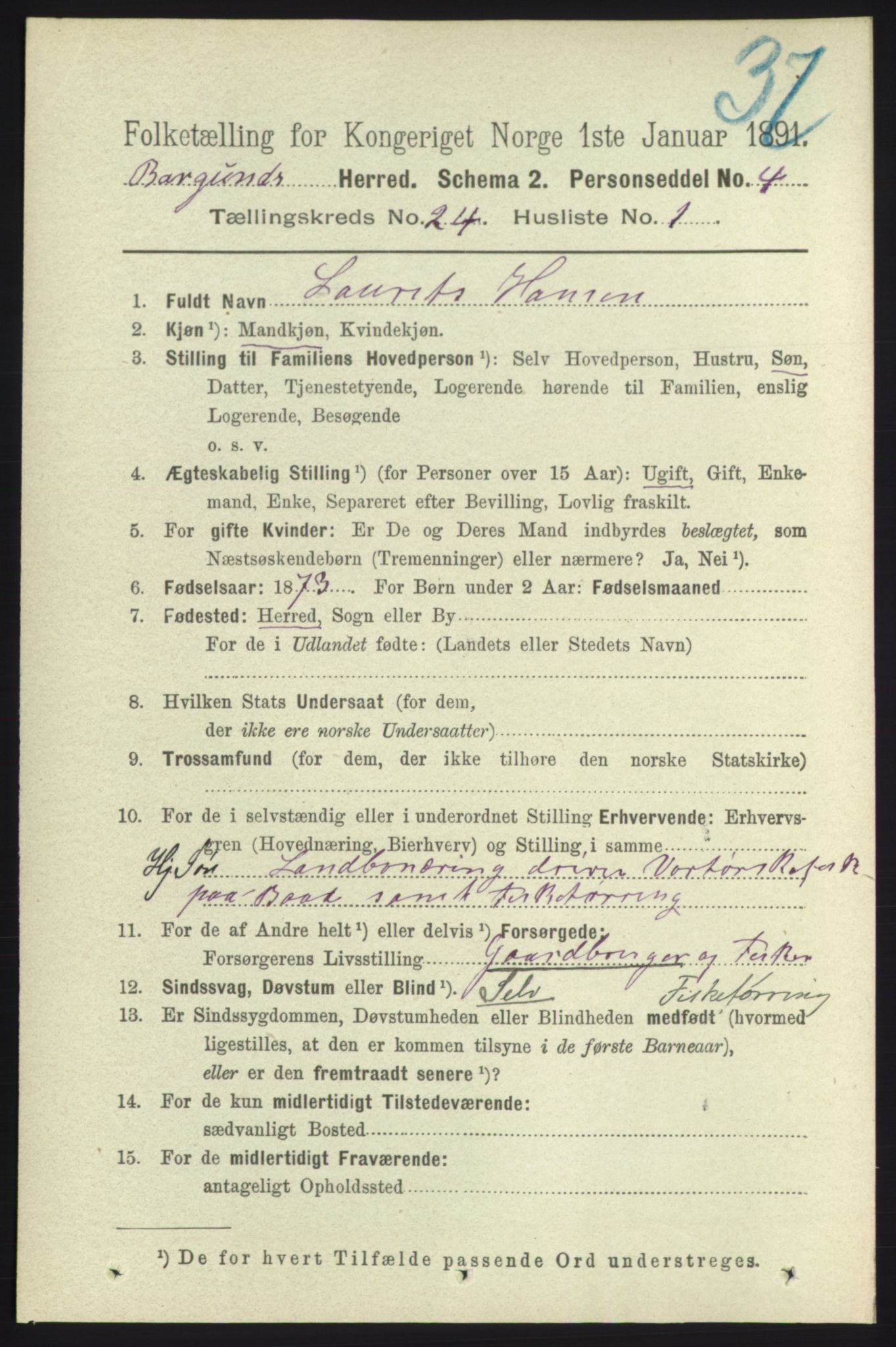 RA, 1891 census for 1531 Borgund, 1891, p. 7105