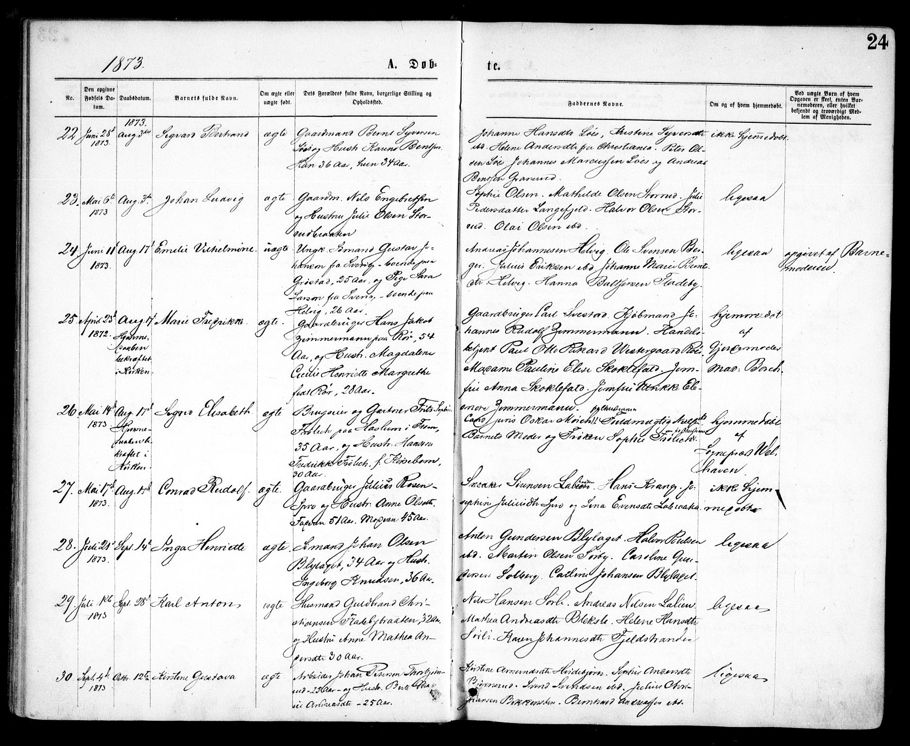 Nesodden prestekontor Kirkebøker, AV/SAO-A-10013/F/Fa/L0008: Parish register (official) no. I 8, 1869-1879, p. 24