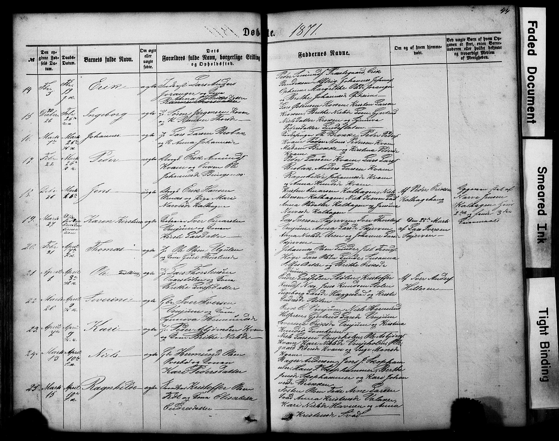 Hafslo sokneprestembete, AV/SAB-A-80301/H/Hab/Haba/L0001: Parish register (copy) no. A 1, 1866-1908, p. 44