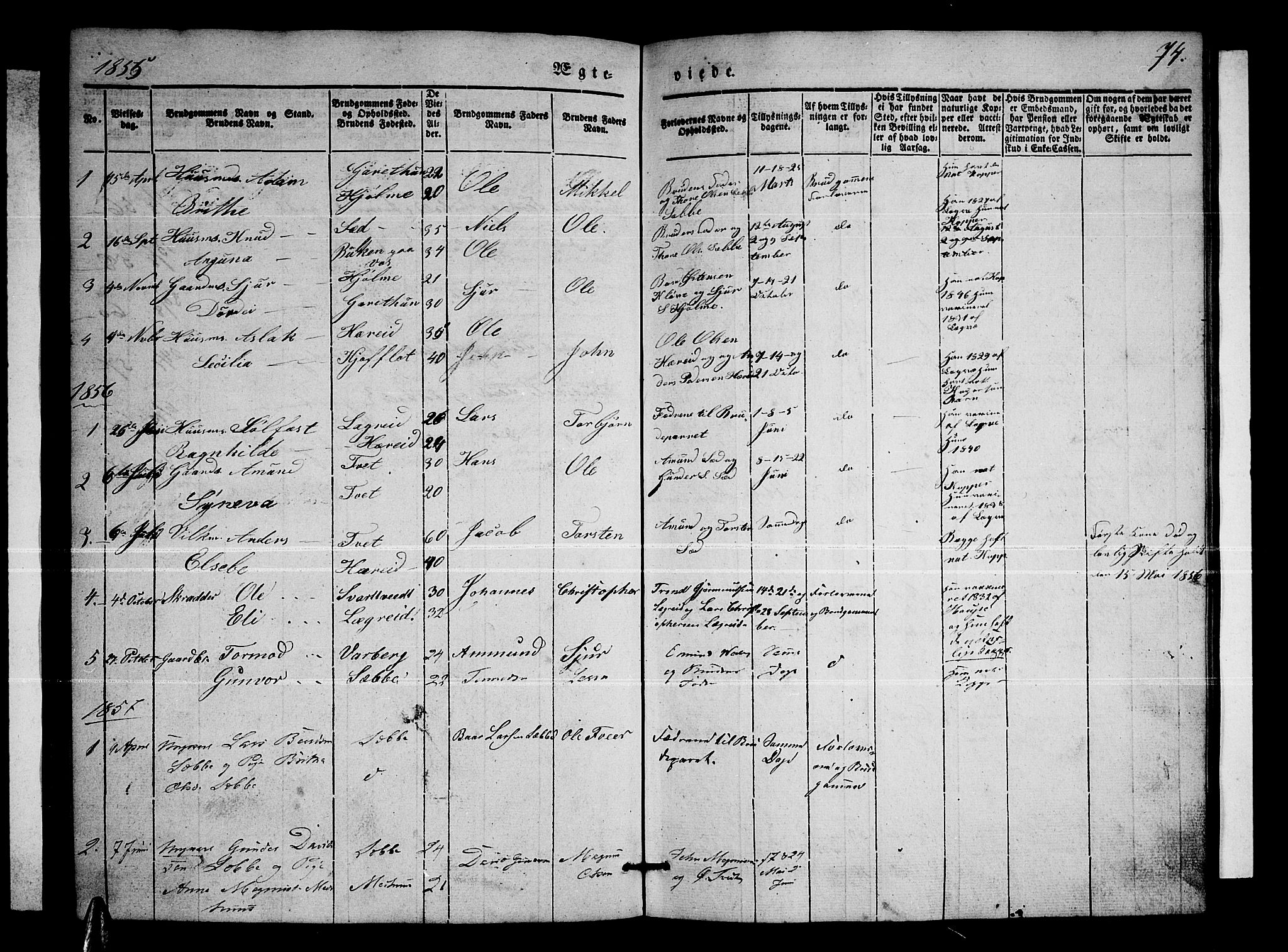 Ullensvang sokneprestembete, SAB/A-78701/H/Hab: Parish register (copy) no. C 1, 1855-1871, p. 74