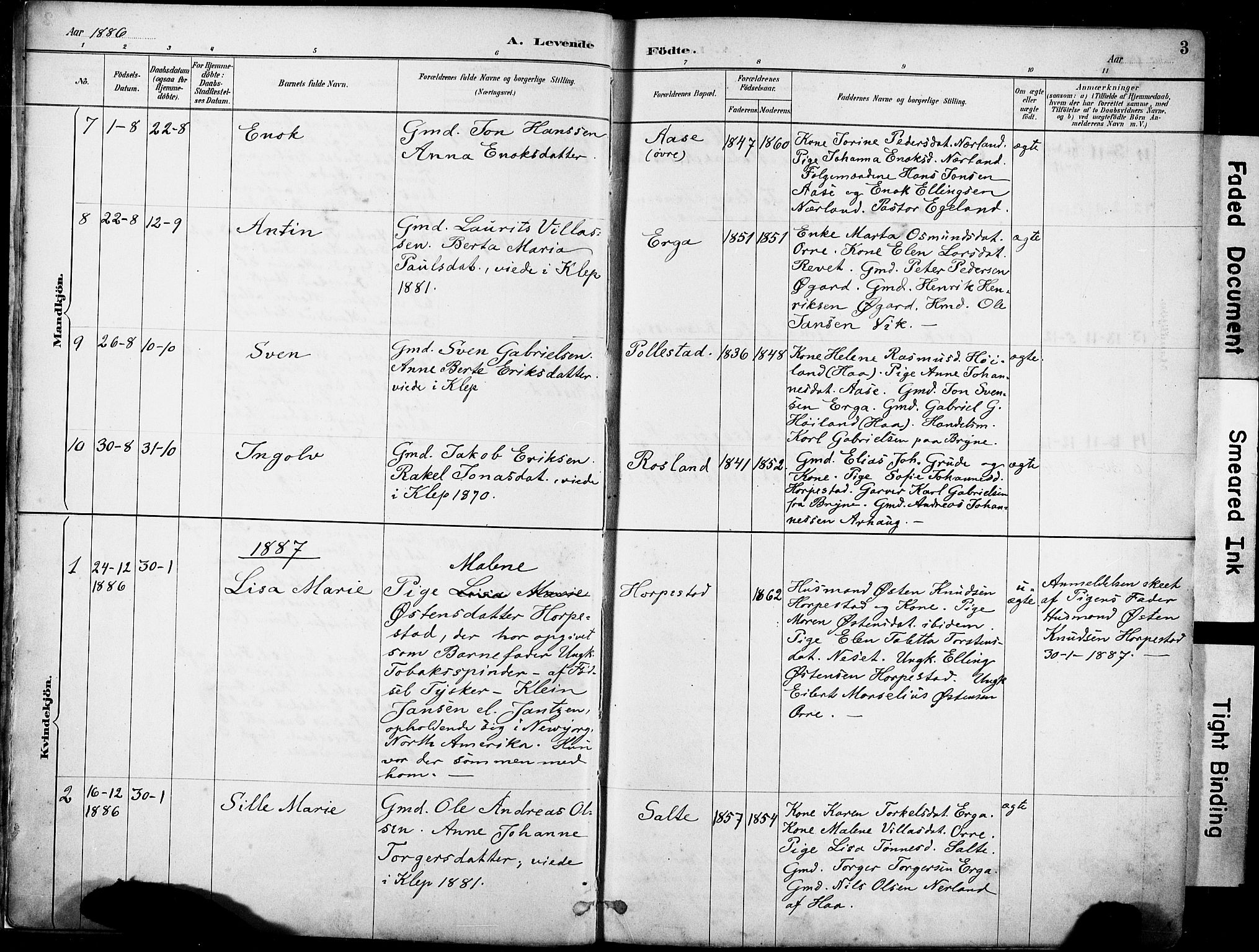Klepp sokneprestkontor, AV/SAST-A-101803/001/3/30BA/L0007: Parish register (official) no. A 8, 1886-1912, p. 3