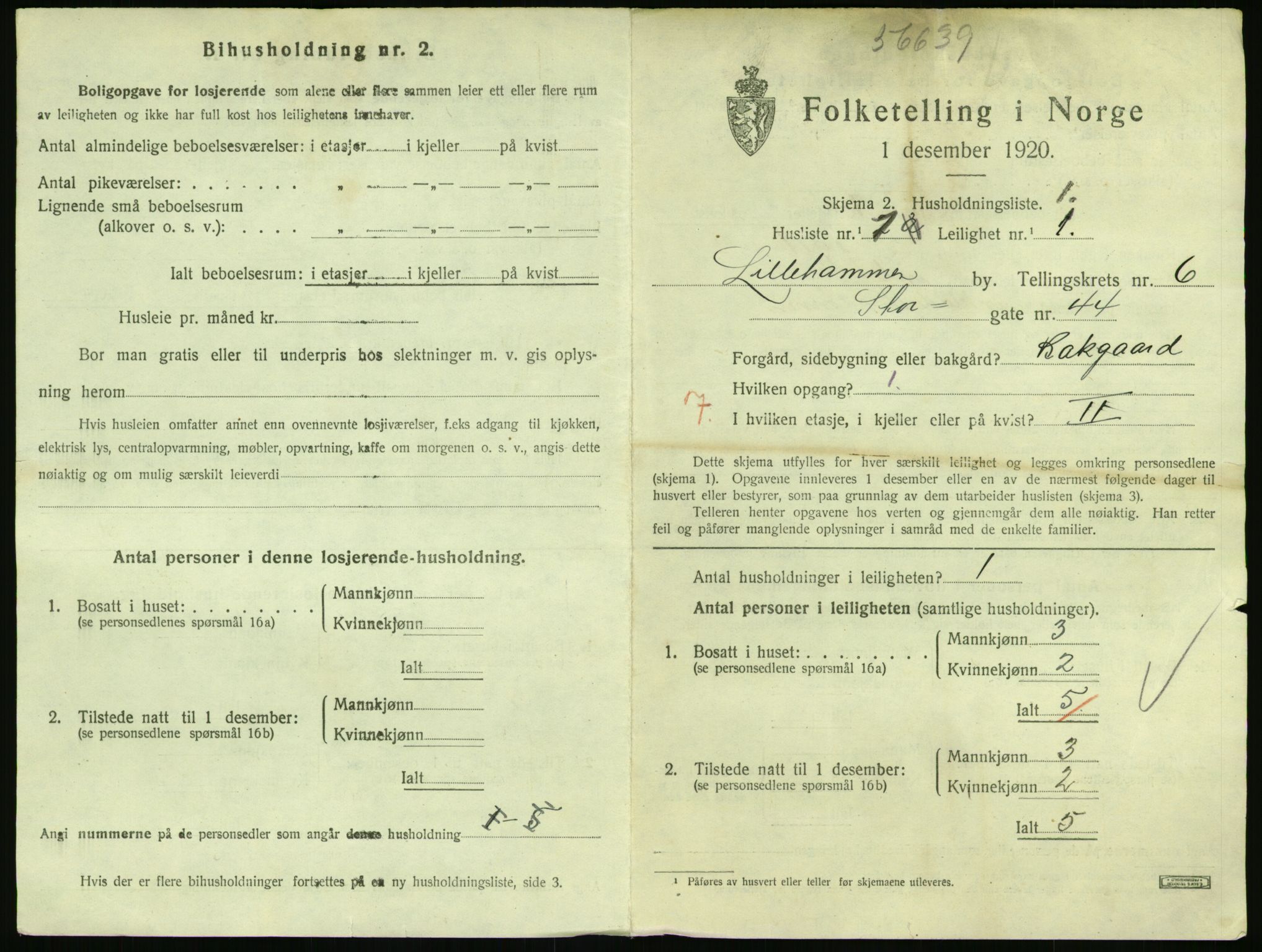 SAH, 1920 census for Lillehammer, 1920, p. 2320