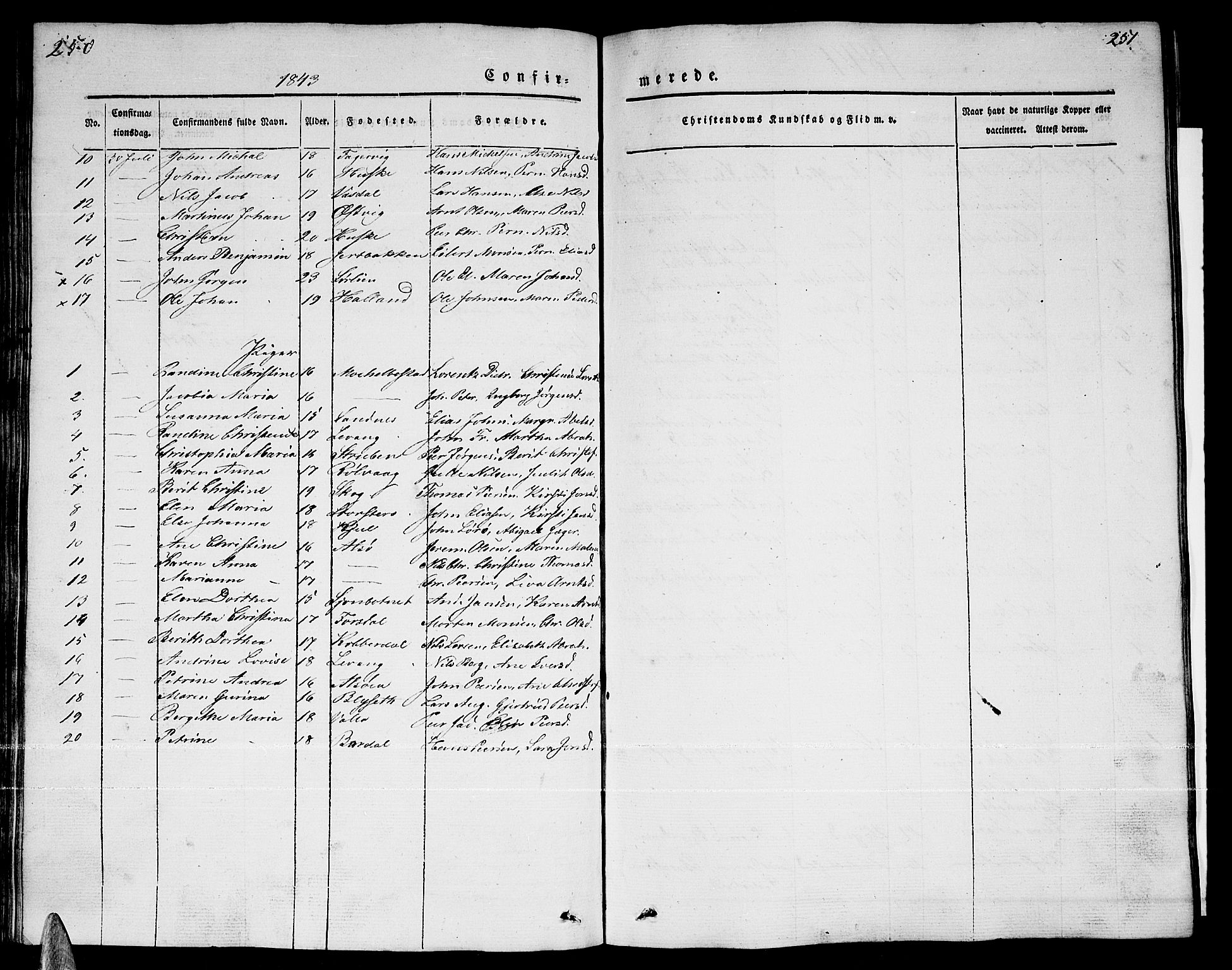 Ministerialprotokoller, klokkerbøker og fødselsregistre - Nordland, SAT/A-1459/838/L0555: Parish register (copy) no. 838C02, 1842-1861, p. 250-251