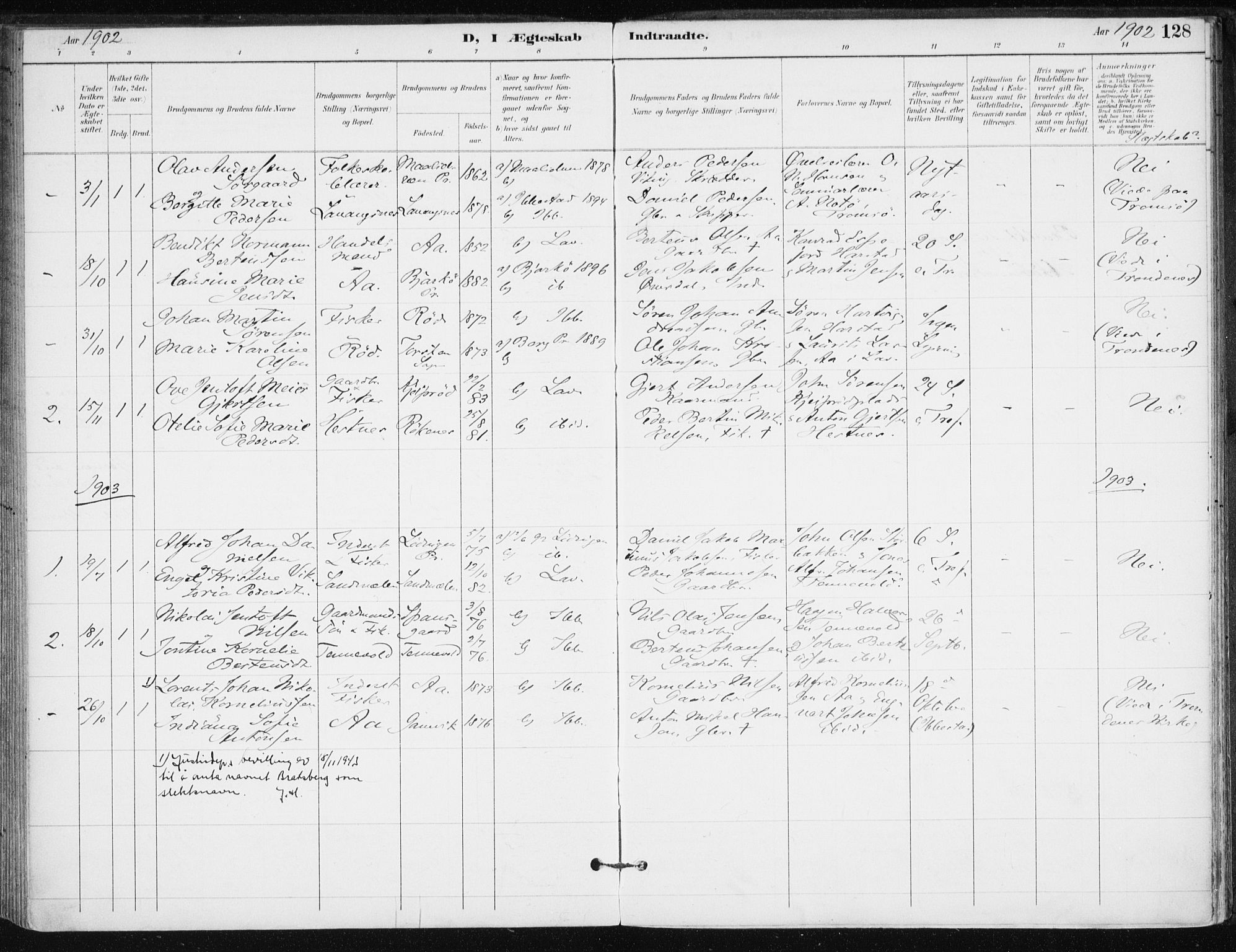 Salangen sokneprestembete, SATØ/S-1324/H/Ha/L0001kirke: Parish register (official) no. 1, 1893-1911, p. 128