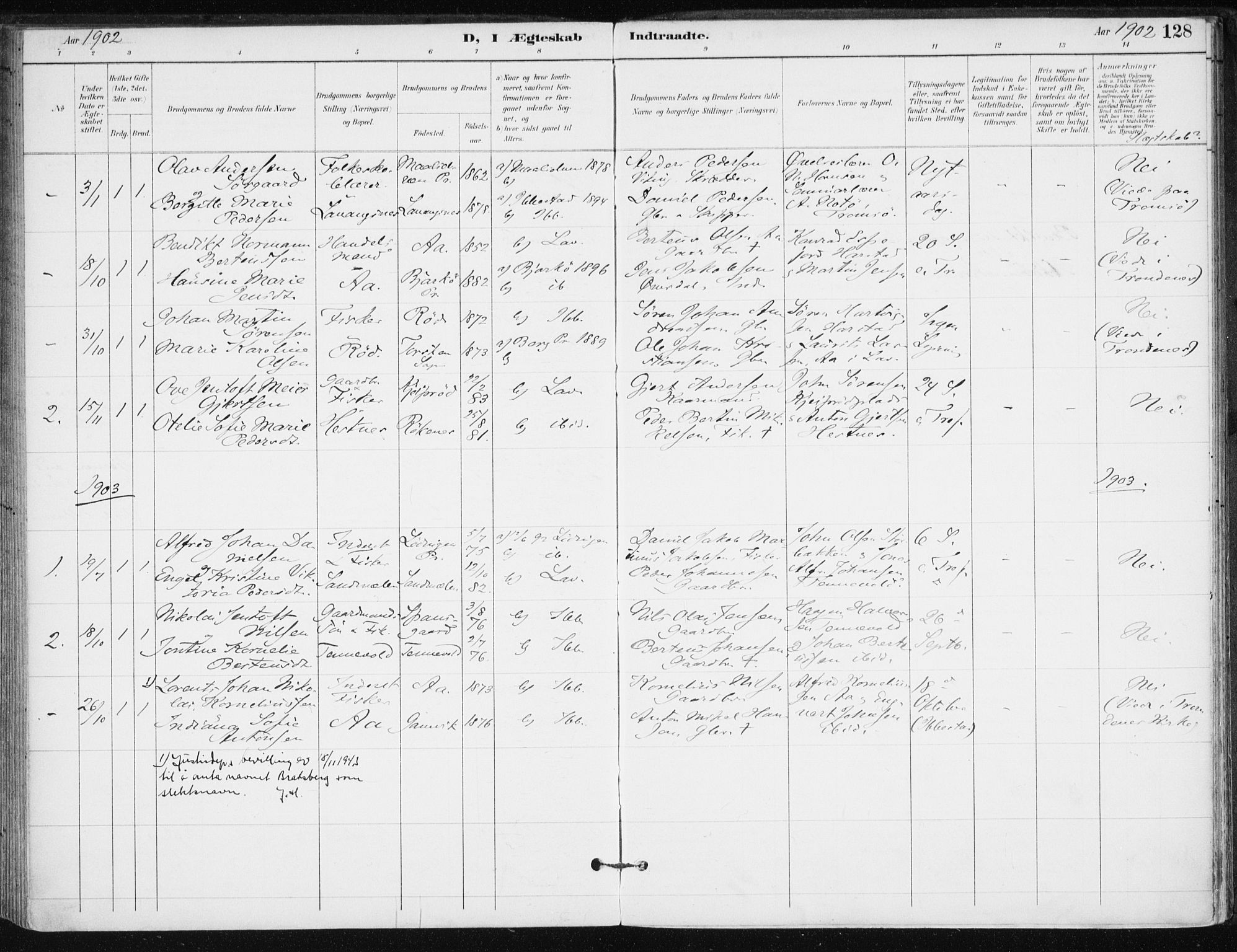 Salangen sokneprestembete, AV/SATØ-S-1324/H/Ha/L0001kirke: Parish register (official) no. 1, 1893-1911, p. 128