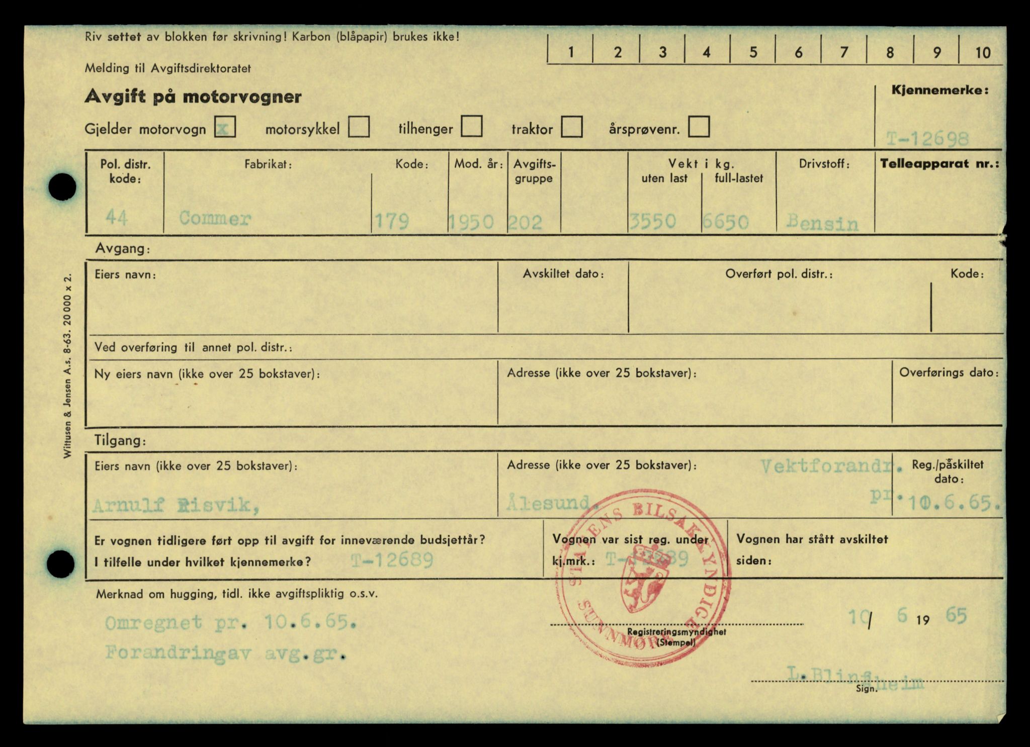 Møre og Romsdal vegkontor - Ålesund trafikkstasjon, AV/SAT-A-4099/F/Fe/L0035: Registreringskort for kjøretøy T 12653 - T 12829, 1927-1998, p. 669