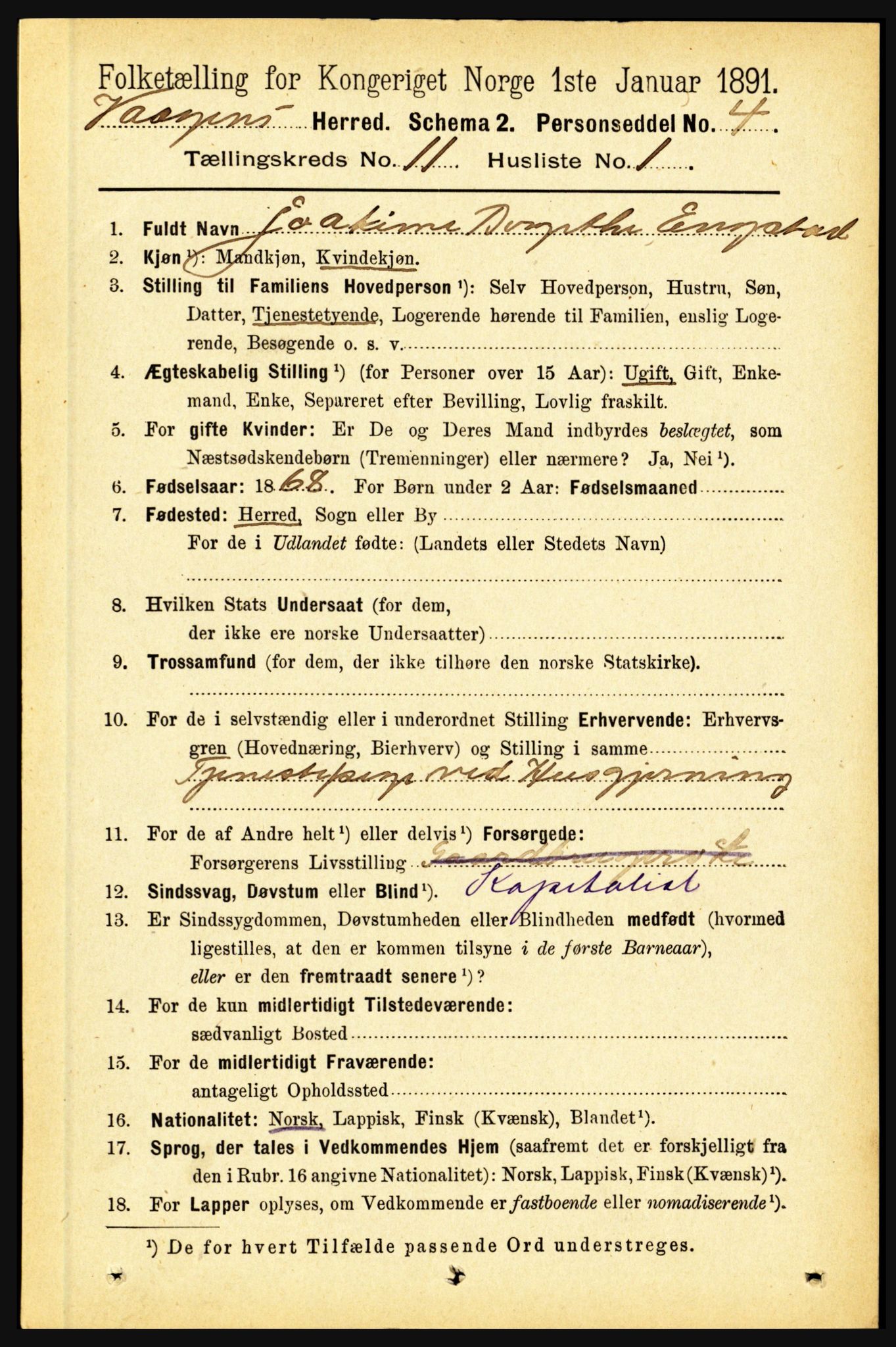 RA, 1891 census for 1865 Vågan, 1891, p. 2732