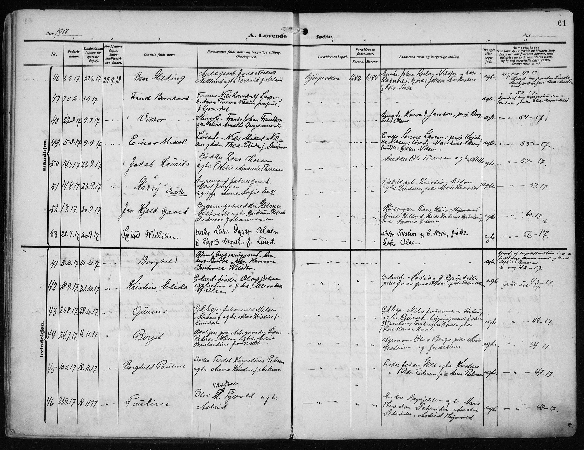 Haugesund sokneprestkontor, AV/SAST-A -101863/H/Ha/Haa/L0010: Parish register (official) no. A 10, 1909-1935, p. 61