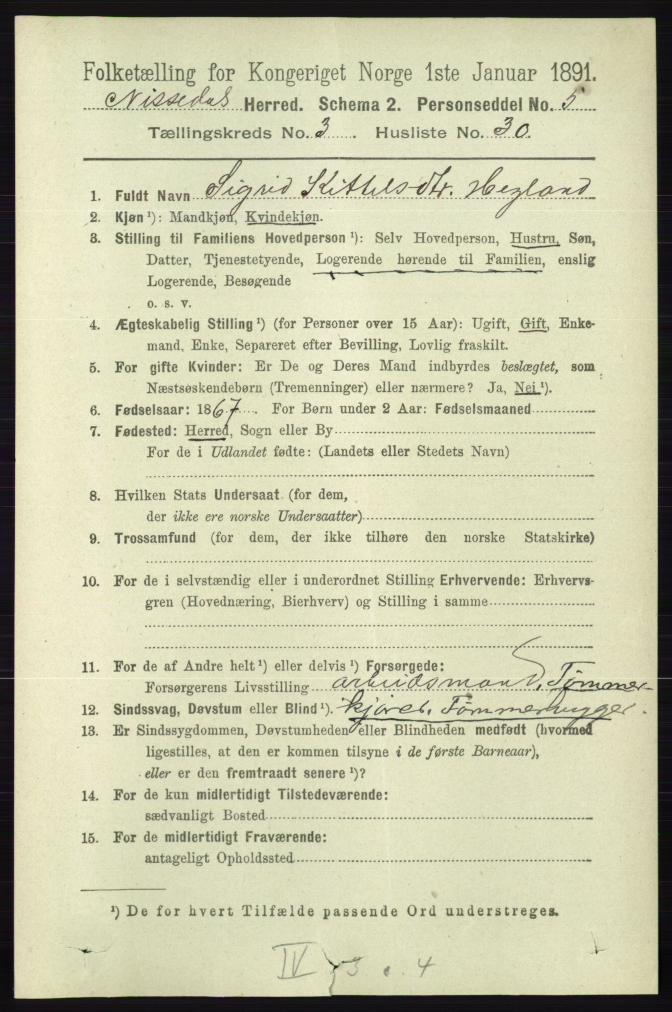 RA, 1891 census for 0830 Nissedal, 1891, p. 825