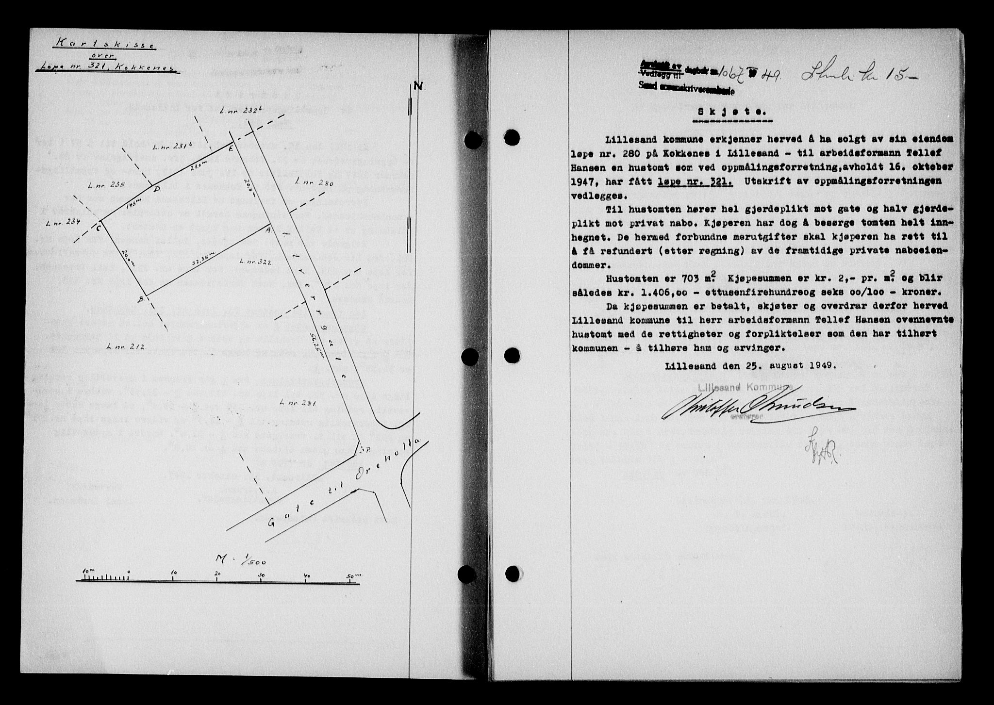 Vestre Nedenes/Sand sorenskriveri, AV/SAK-1221-0010/G/Gb/Gba/L0059: Mortgage book no. A 12, 1949-1950, Diary no: : 1067/1949