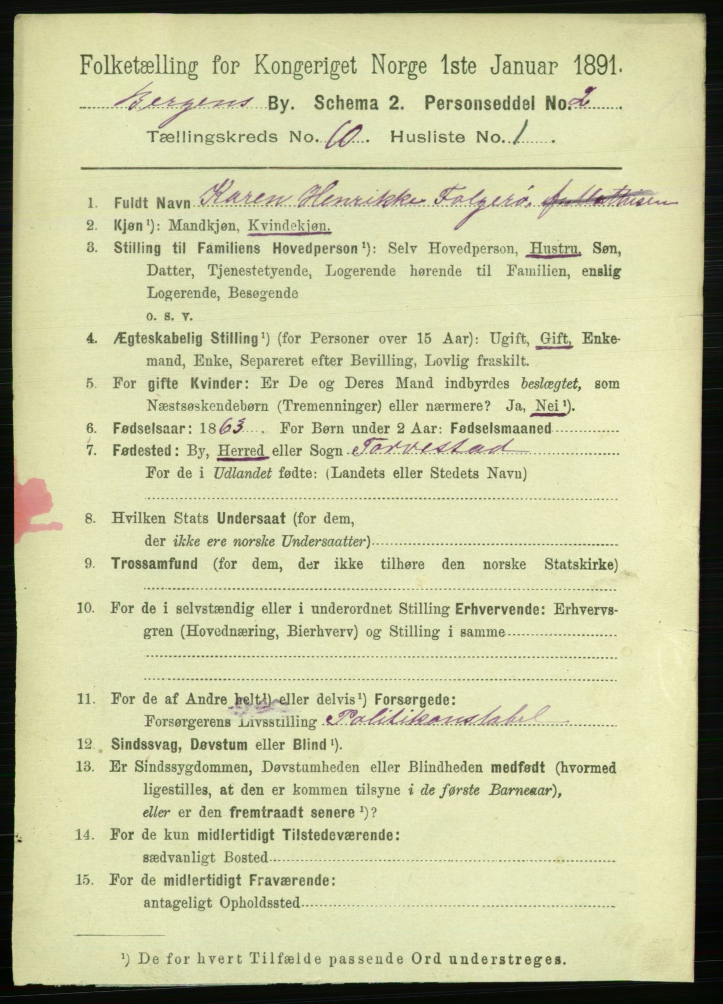 RA, 1891 Census for 1301 Bergen, 1891, p. 18820