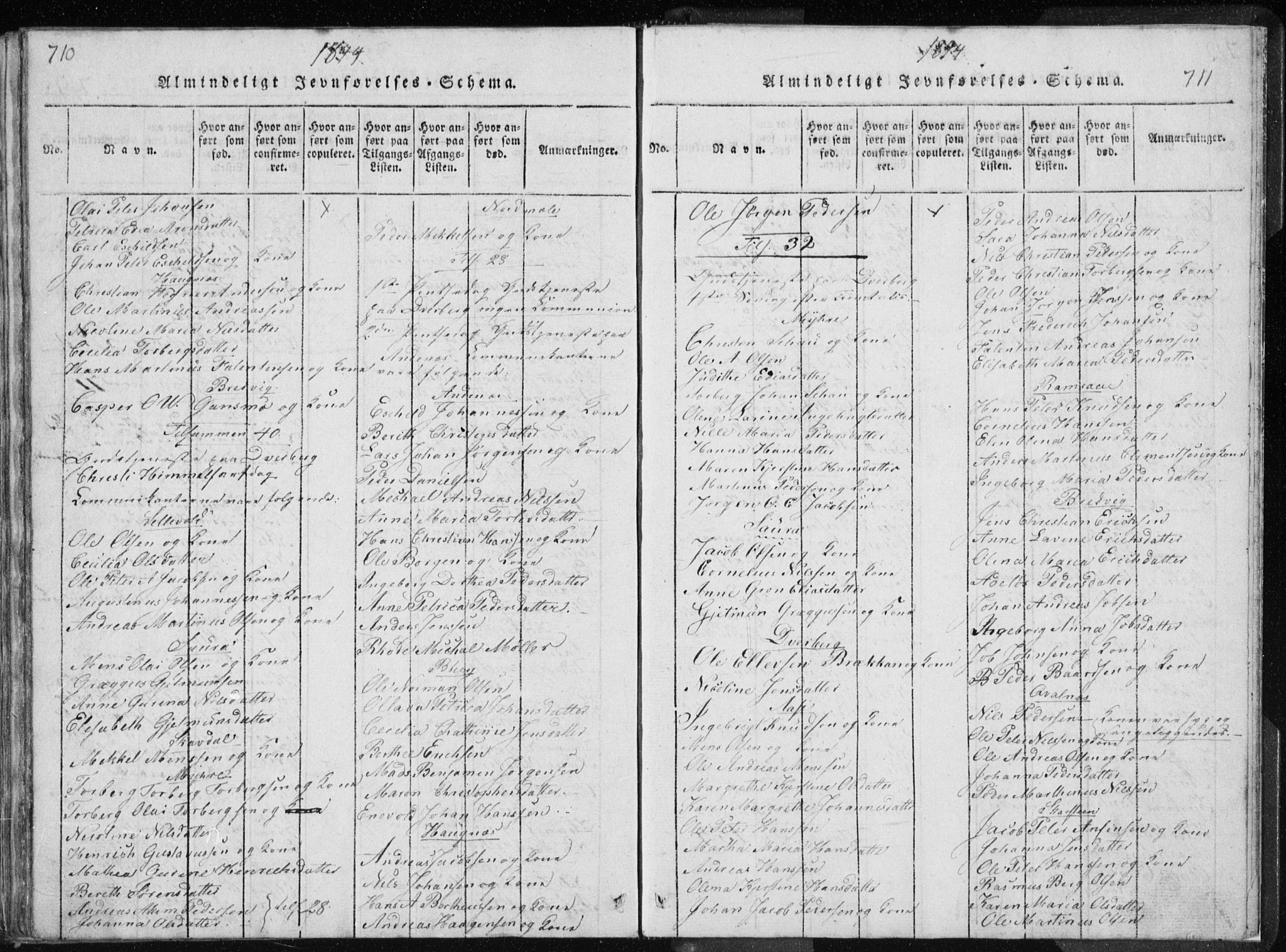 Ministerialprotokoller, klokkerbøker og fødselsregistre - Nordland, AV/SAT-A-1459/897/L1411: Parish register (copy) no. 897C01, 1820-1866, p. 710-711