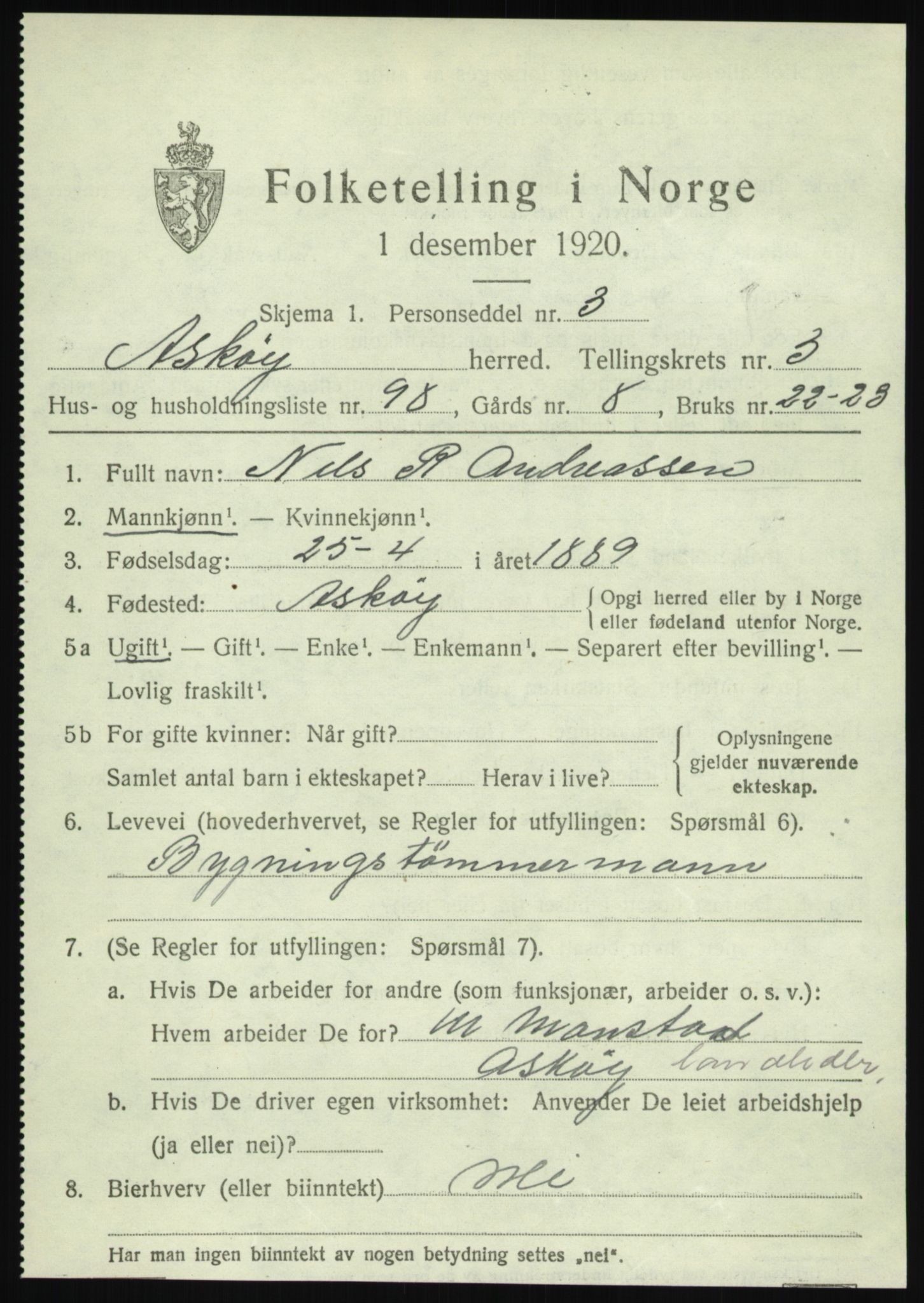 SAB, 1920 census for Askøy, 1920, p. 7544