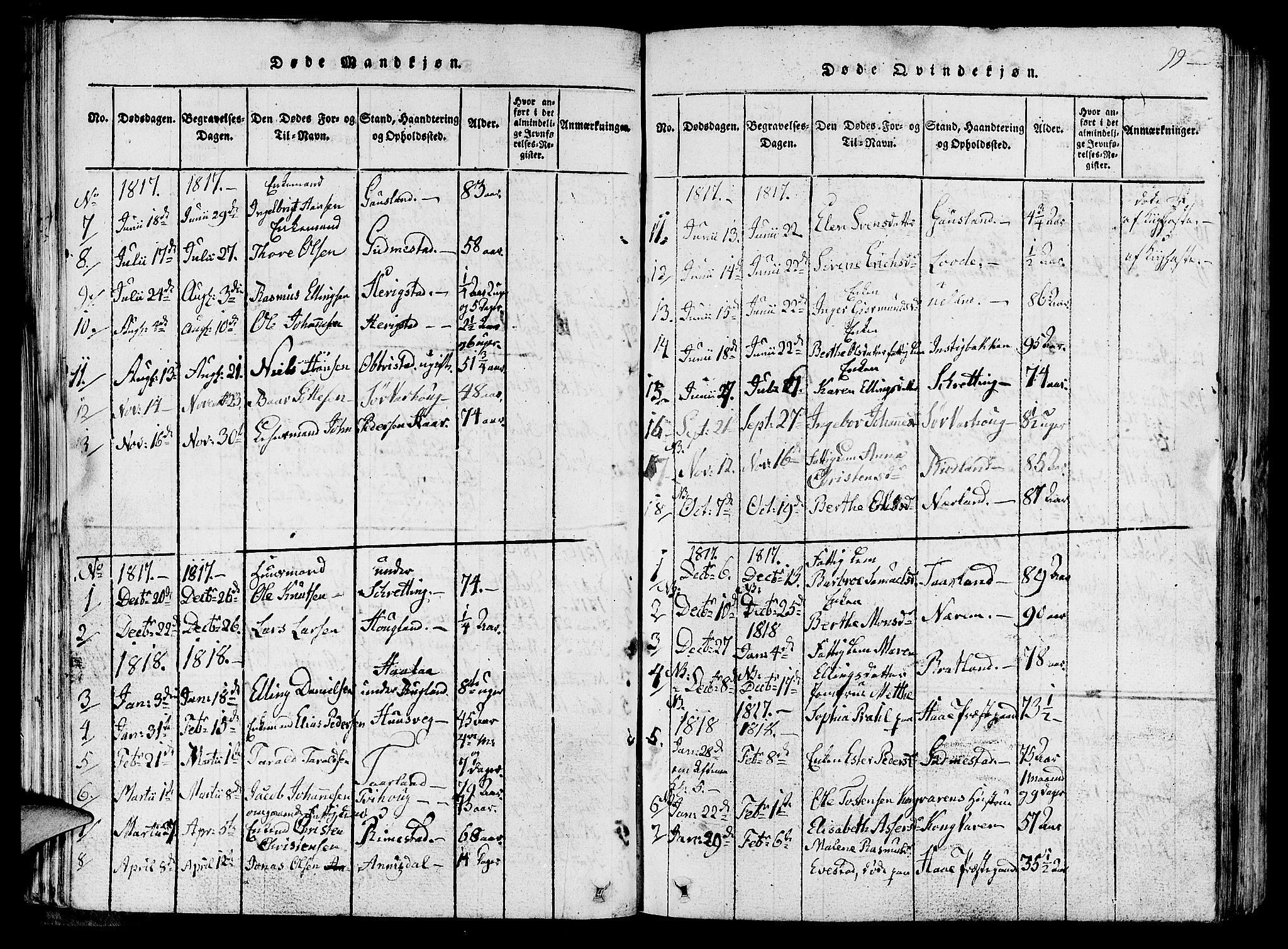 Hå sokneprestkontor, AV/SAST-A-101801/001/30BA/L0003: Parish register (official) no. A 3, 1815-1825, p. 99