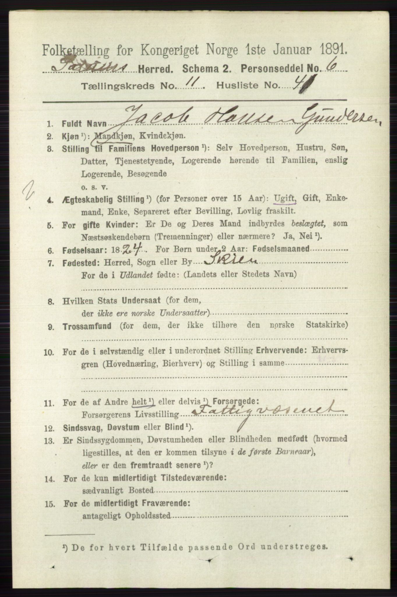 RA, 1891 census for 0818 Solum, 1891, p. 5523