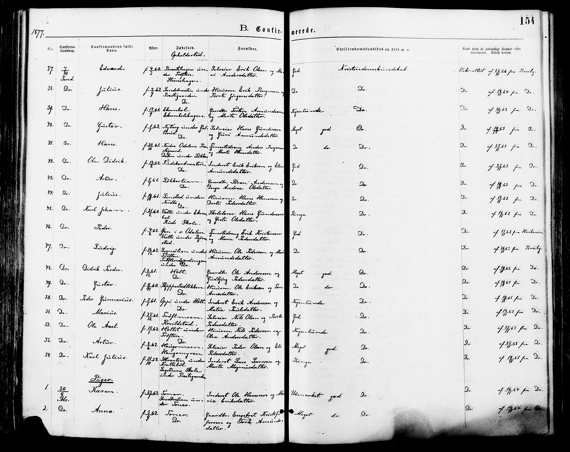 Nord-Odal prestekontor, AV/SAH-PREST-032/H/Ha/Haa/L0005: Parish register (official) no. 5, 1874-1885, p. 154