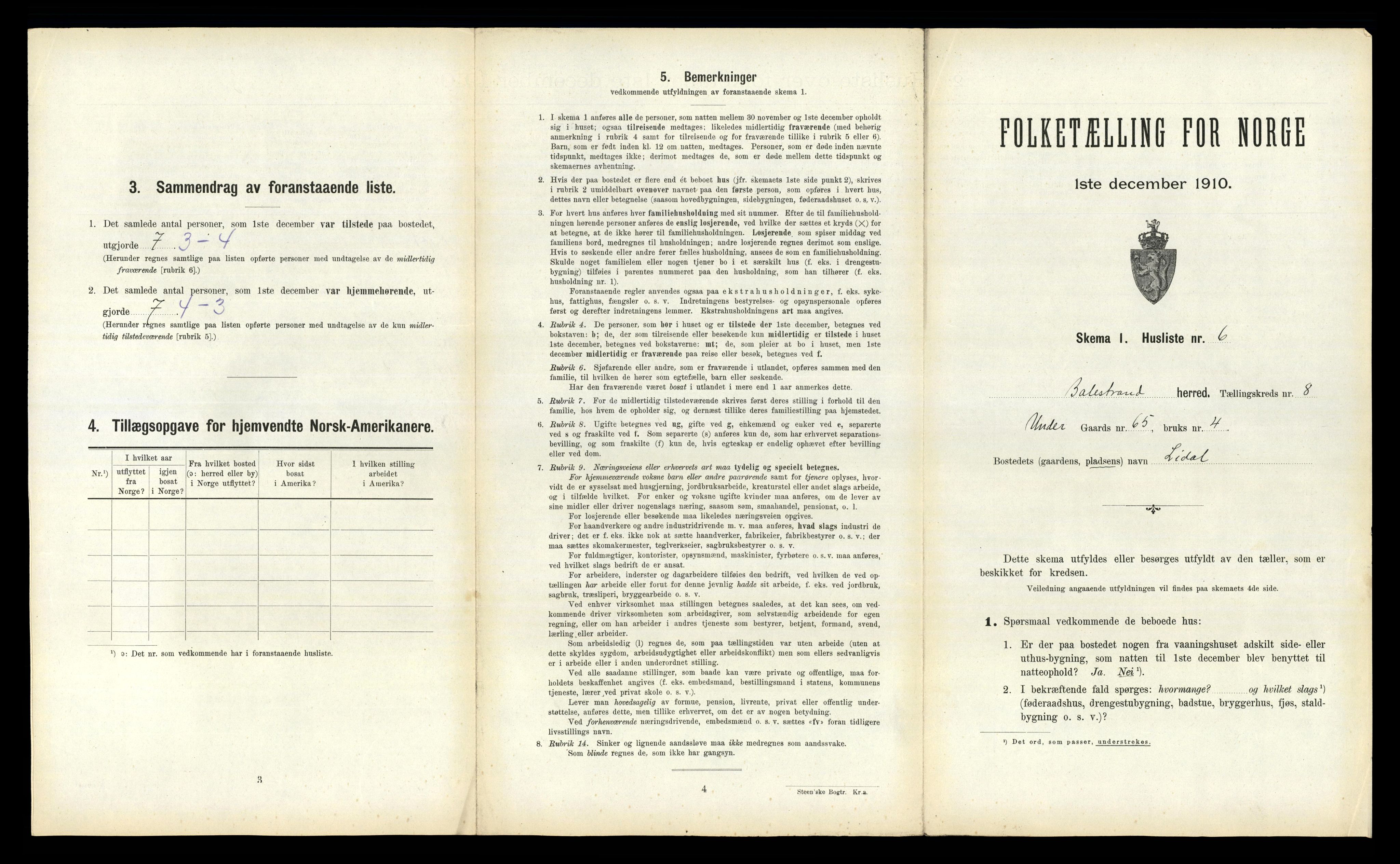 RA, 1910 census for Balestrand, 1910, p. 512