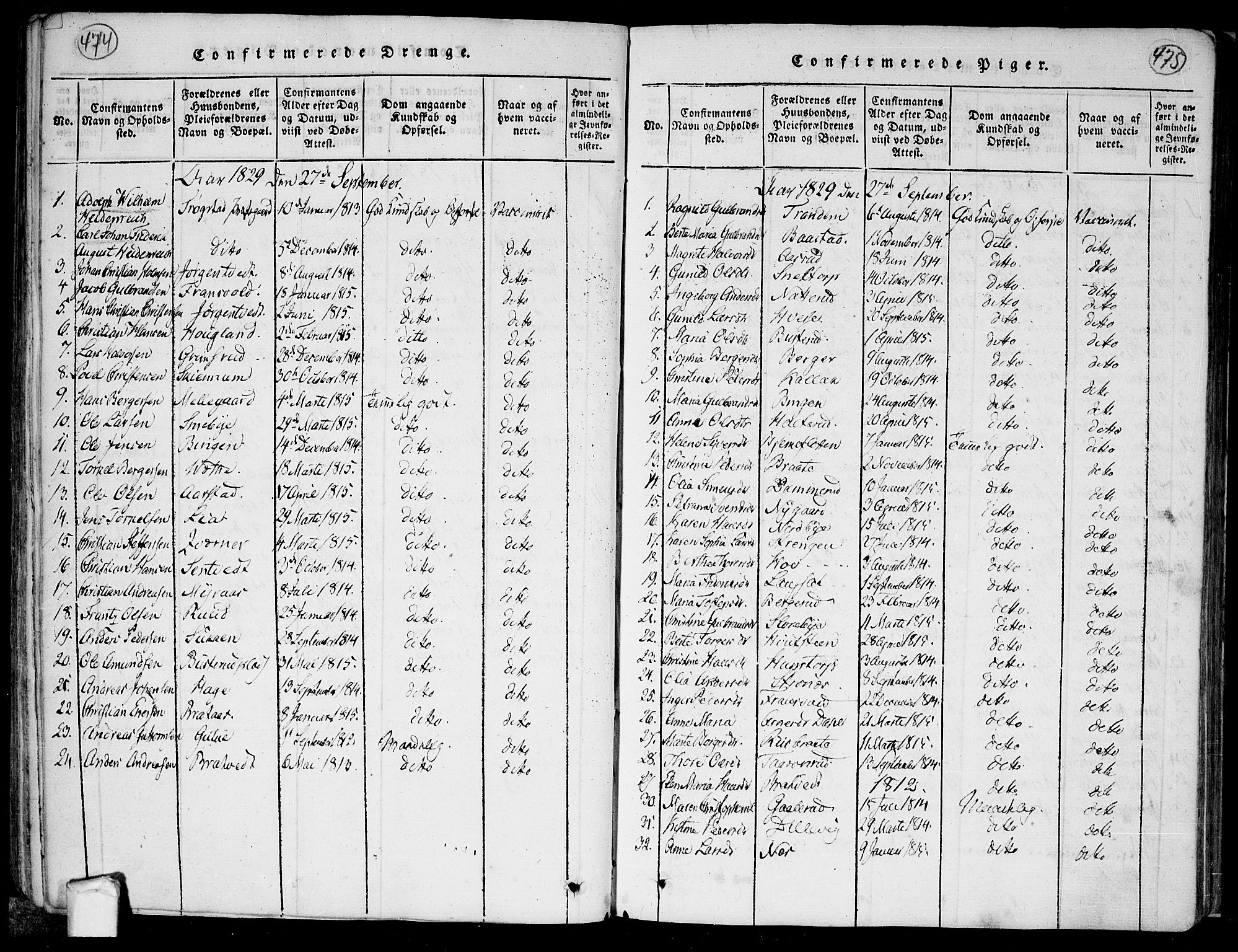 Trøgstad prestekontor Kirkebøker, AV/SAO-A-10925/F/Fa/L0006: Parish register (official) no. I 6, 1815-1844, p. 474-475