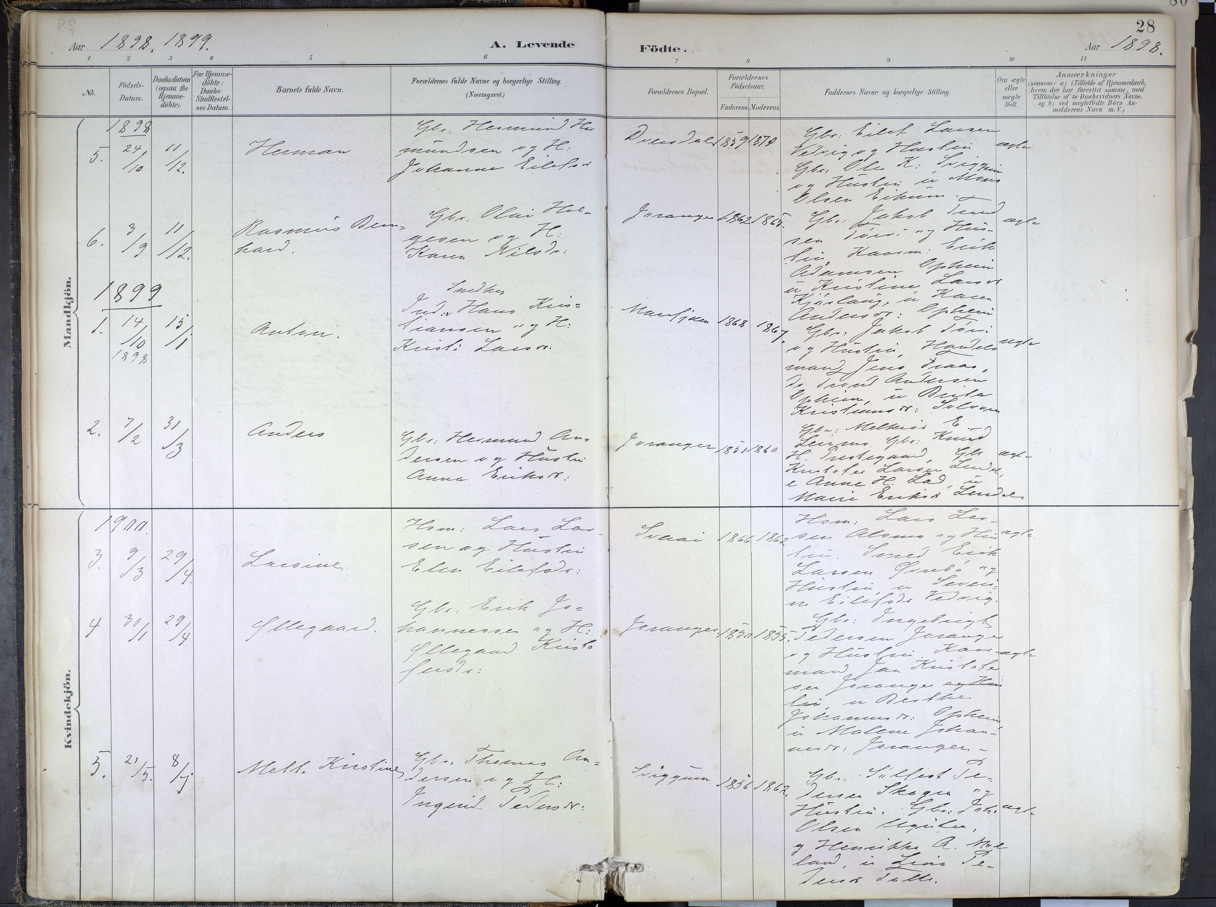 Hafslo sokneprestembete, SAB/A-80301/H/Haa/Haae/L0001: Parish register (official) no. E 1, 1886-1934, p. 28