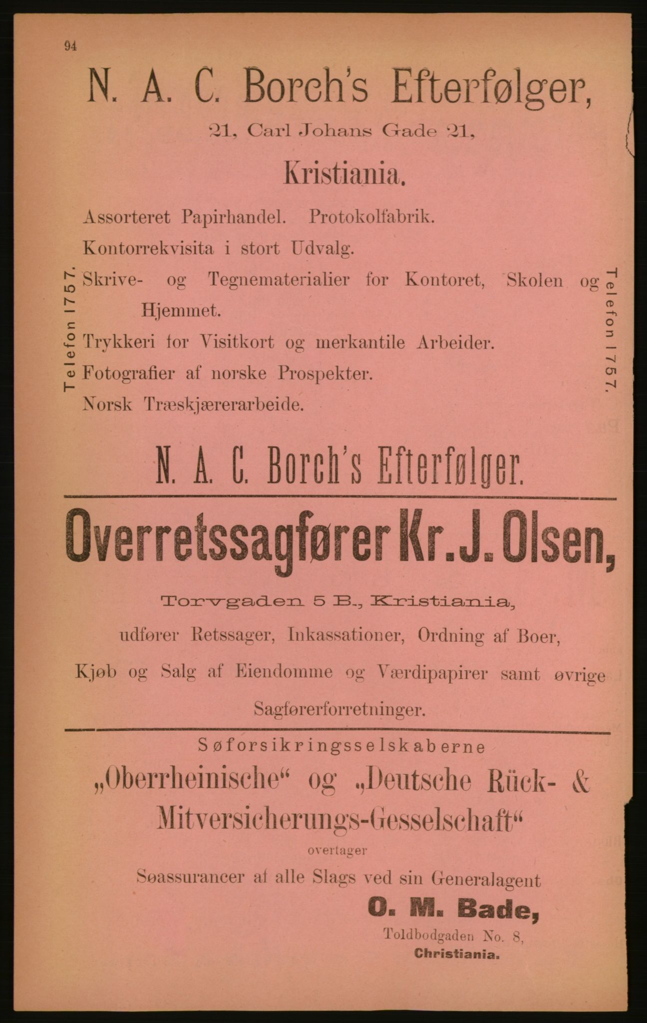 Kristiania/Oslo adressebok, PUBL/-, 1891, p. 94