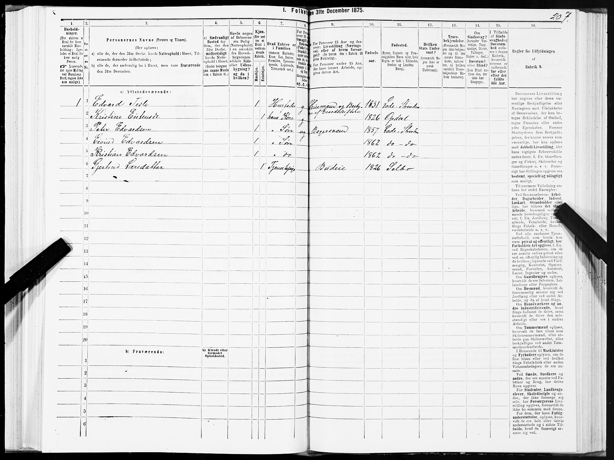 SAT, 1875 census for 1660P Strinda, 1875, p. 2207