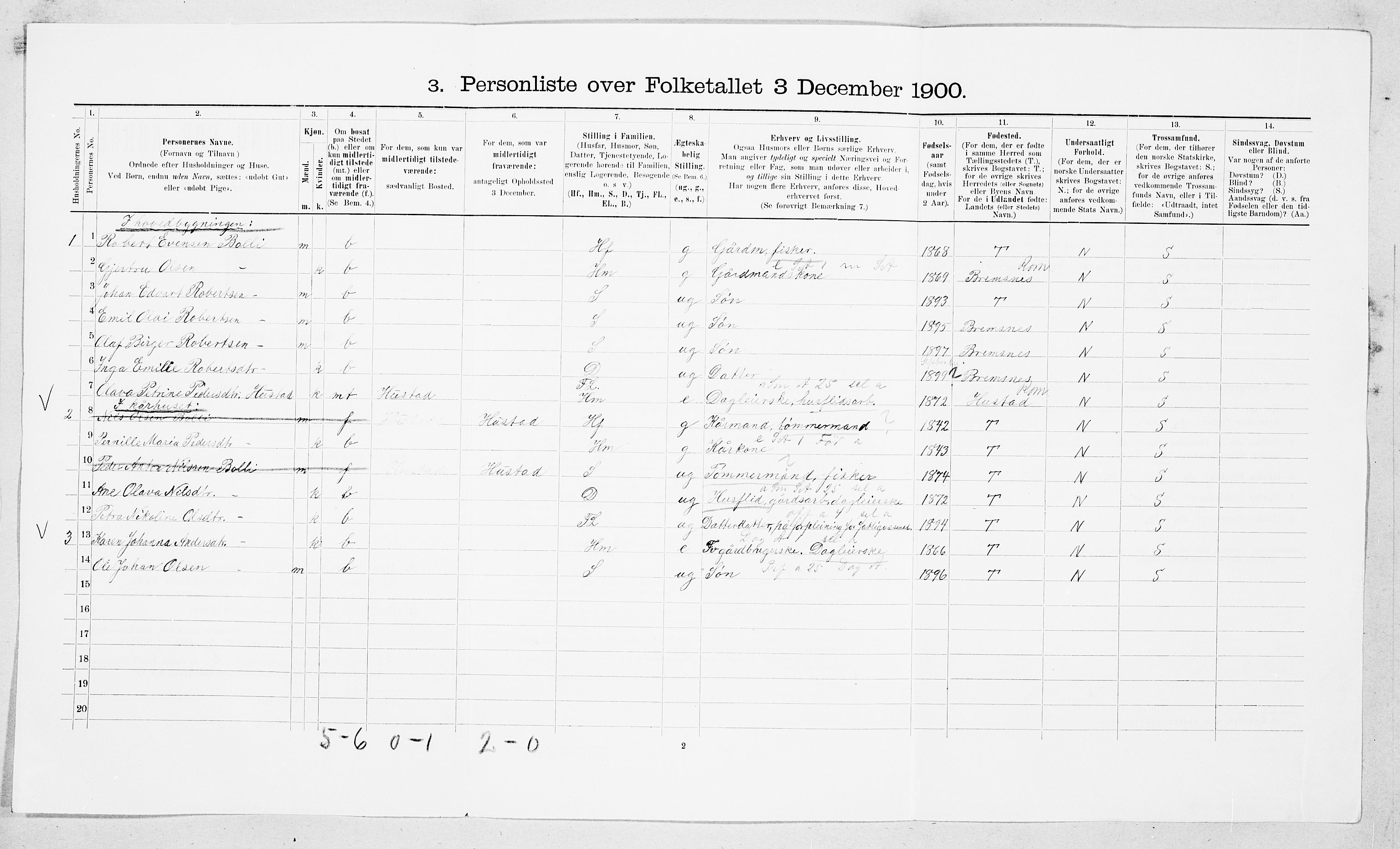 SAT, 1900 census for Eide, 1900, p. 496