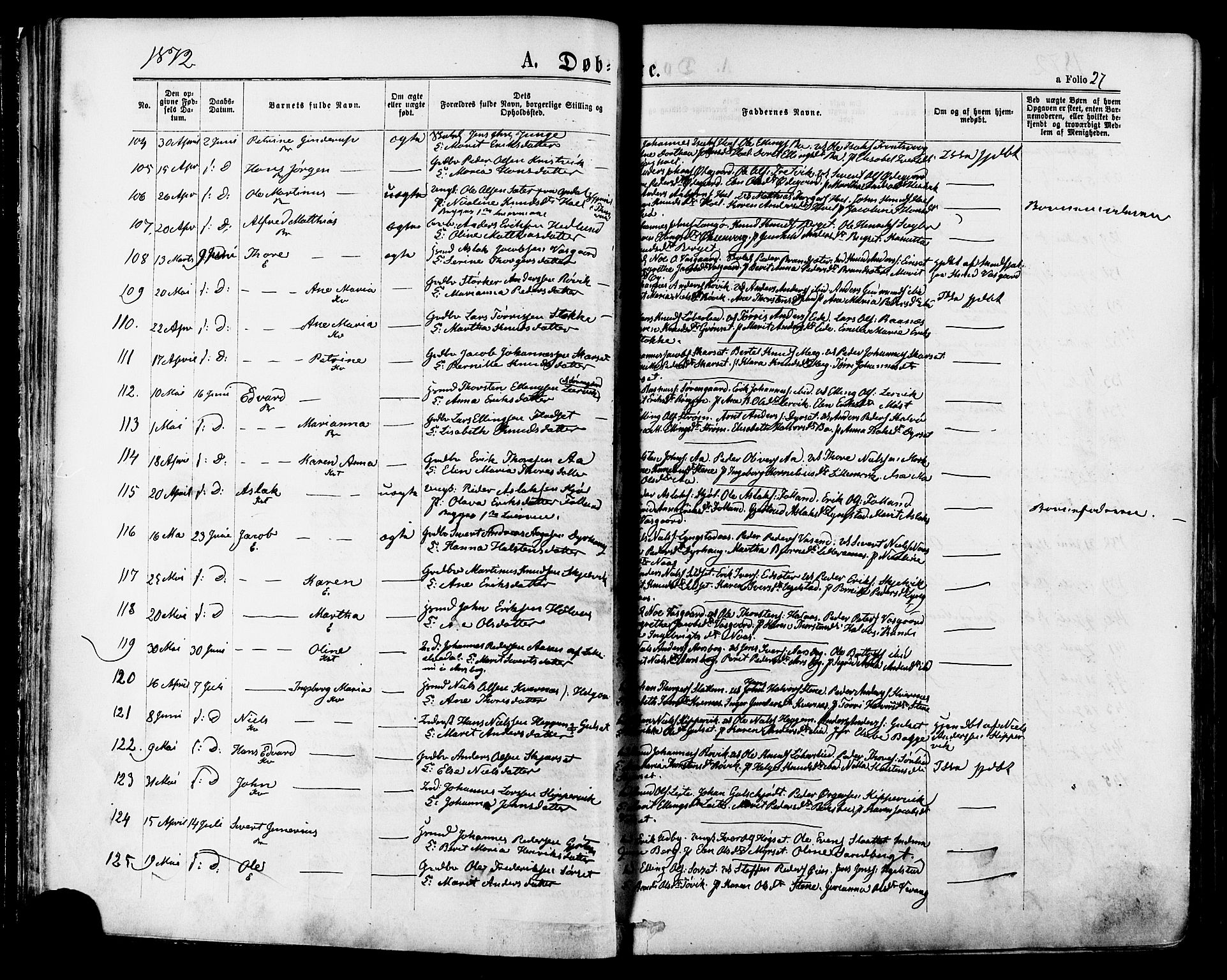 Ministerialprotokoller, klokkerbøker og fødselsregistre - Møre og Romsdal, SAT/A-1454/568/L0805: Parish register (official) no. 568A12 /1, 1869-1884, p. 27