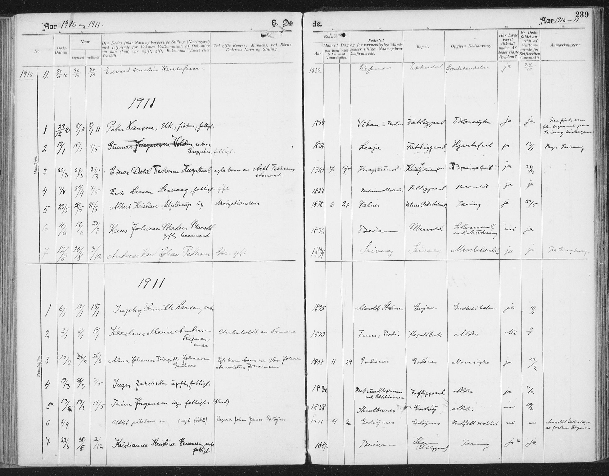 Ministerialprotokoller, klokkerbøker og fødselsregistre - Nordland, SAT/A-1459/804/L0081: Parish register (official) no. 804A02, 1901-1915, p. 239