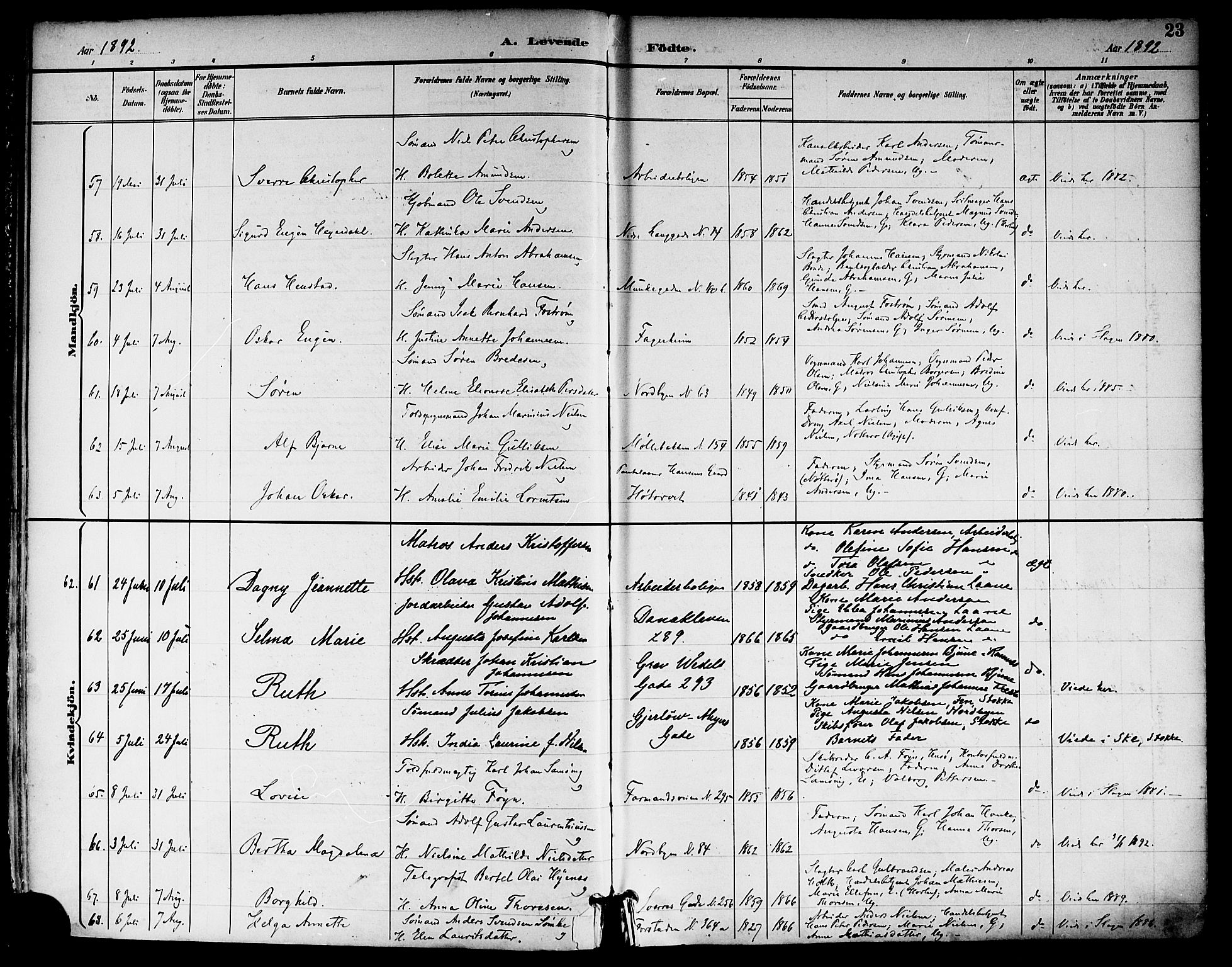 Tønsberg kirkebøker, AV/SAKO-A-330/F/Fa/L0012: Parish register (official) no. I 12, 1891-1899, p. 23