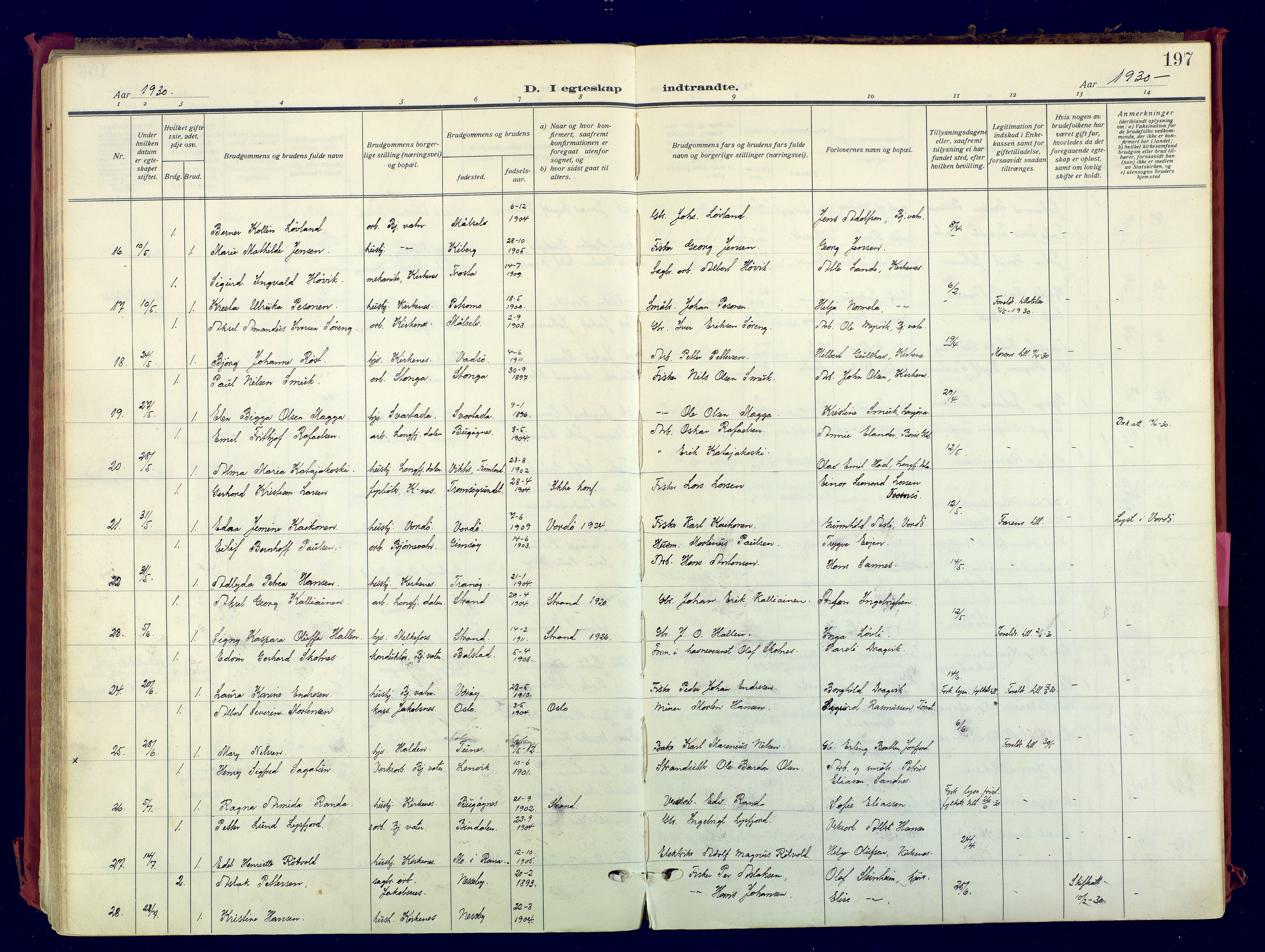 Sør-Varanger sokneprestkontor, AV/SATØ-S-1331/H/Ha/L0007kirke: Parish register (official) no. 7, 1927-1937, p. 197