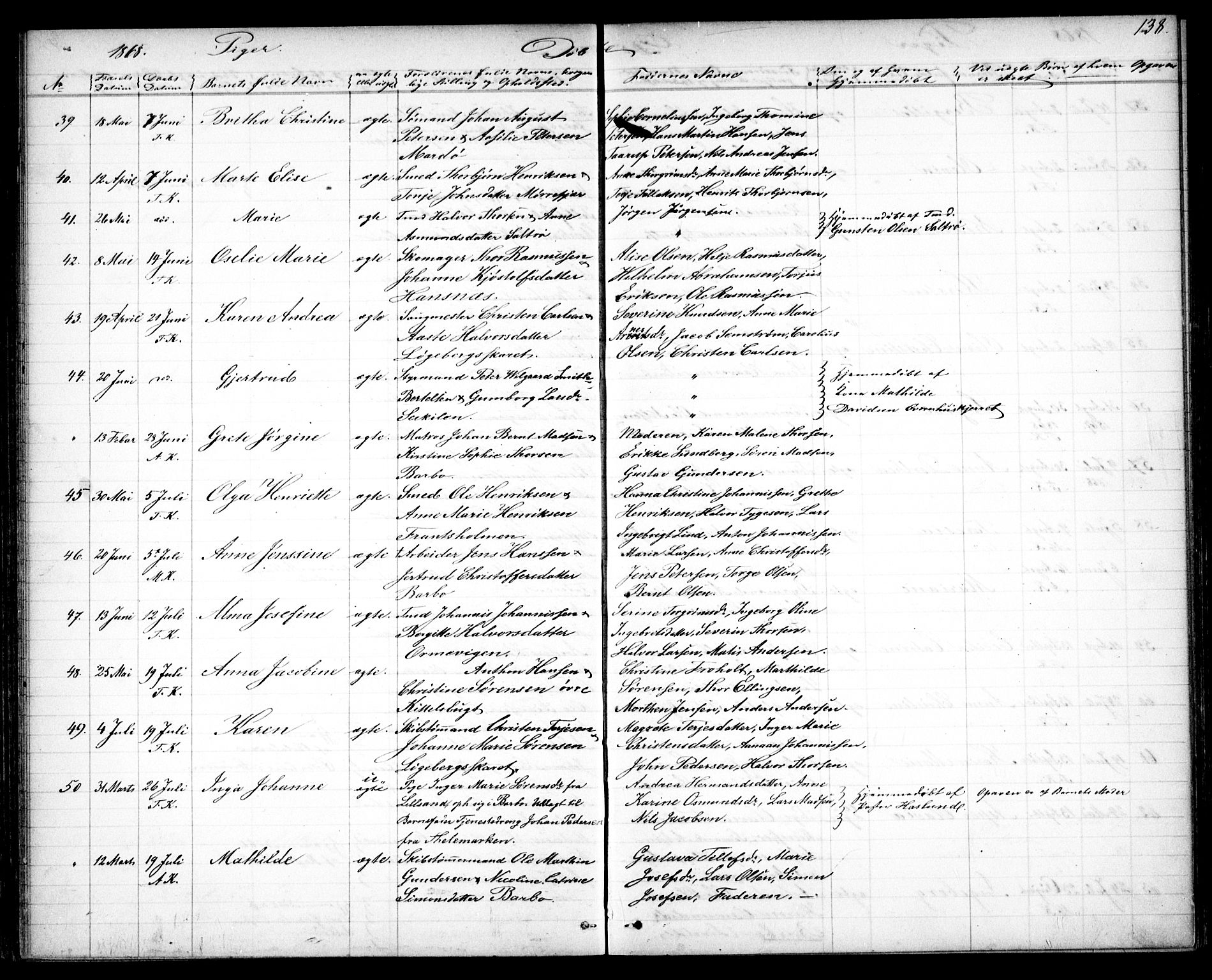 Tromøy sokneprestkontor, AV/SAK-1111-0041/F/Fb/L0003: Parish register (copy) no. B 3, 1859-1868, p. 138