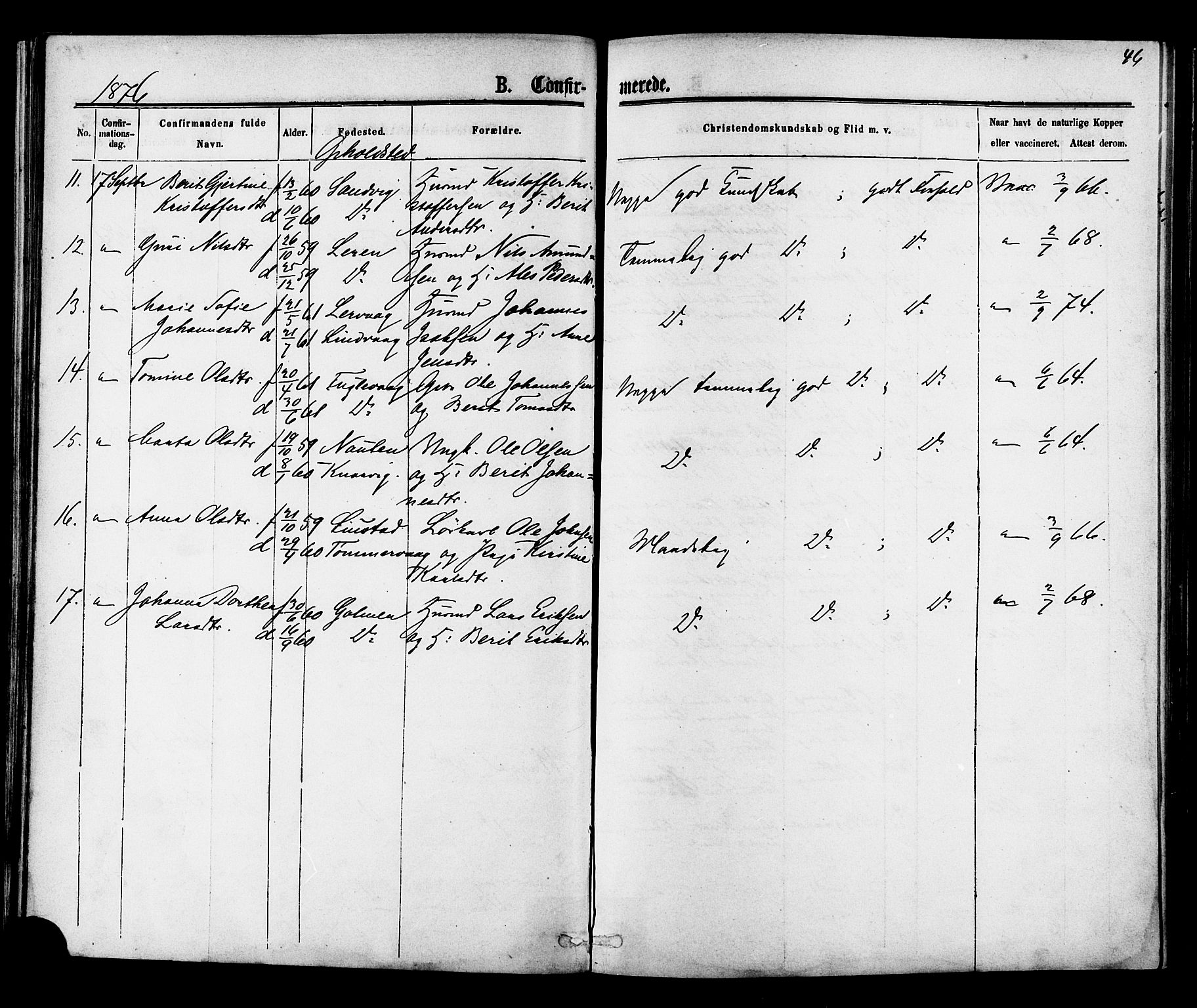 Ministerialprotokoller, klokkerbøker og fødselsregistre - Møre og Romsdal, AV/SAT-A-1454/577/L0895: Parish register (official) no. 577A02, 1875-1879, p. 46