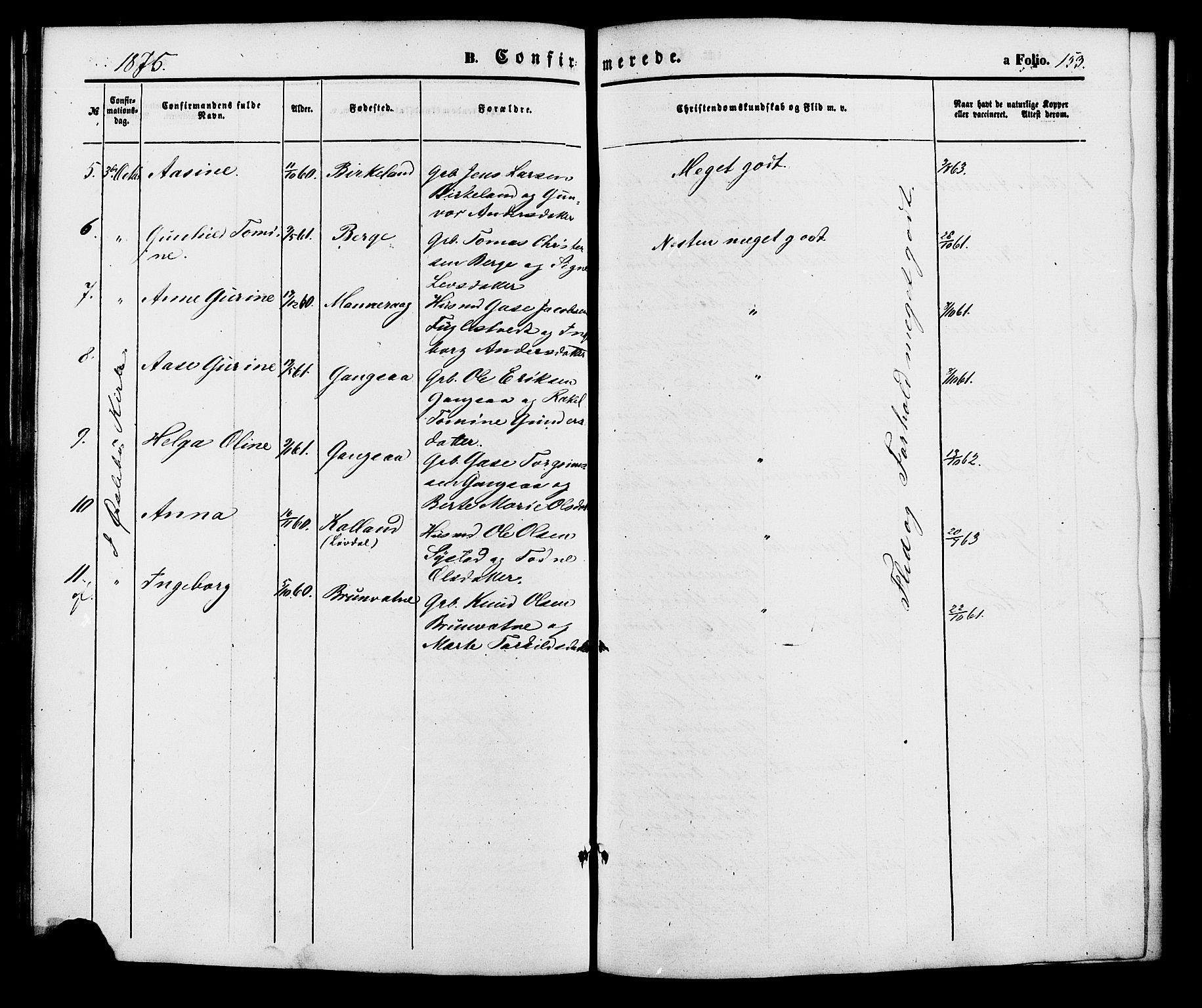 Holum sokneprestkontor, AV/SAK-1111-0022/F/Fa/Fac/L0003: Parish register (official) no. A 3, 1860-1883, p. 153