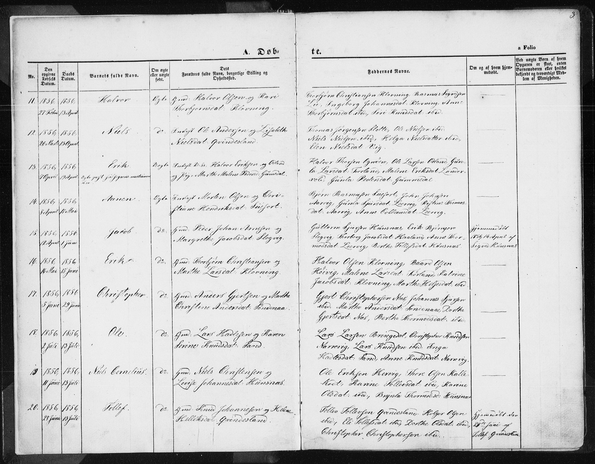 Tysvær sokneprestkontor, AV/SAST-A -101864/H/Ha/Haa/L0003: Parish register (official) no. A 3, 1856-1865, p. 3